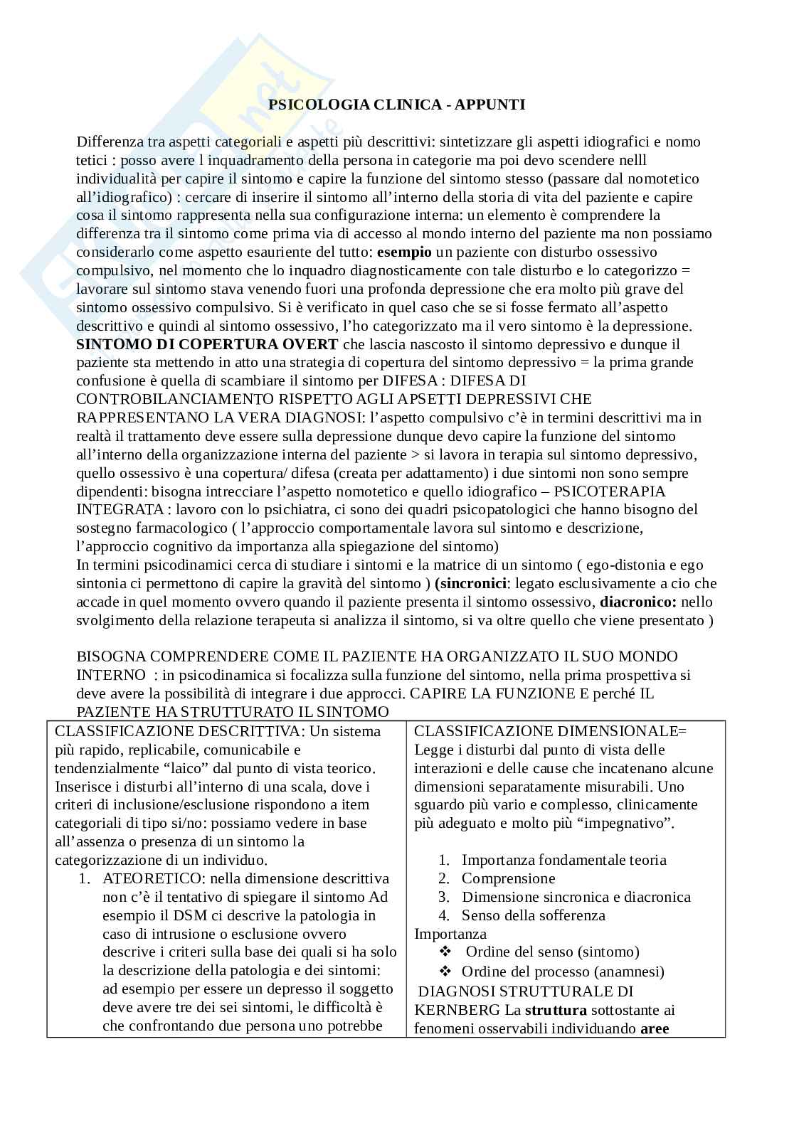 Psicologia clinica - Appunti Pag. 1