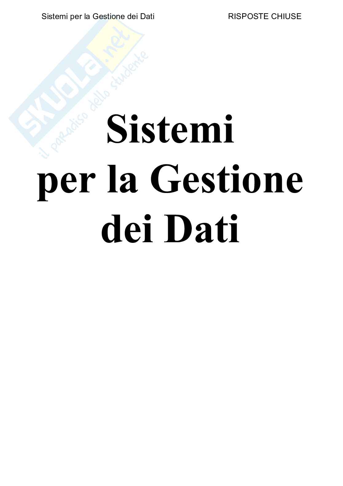 Sistemi per la gestione dei dati - Paniere compilato Pag. 1