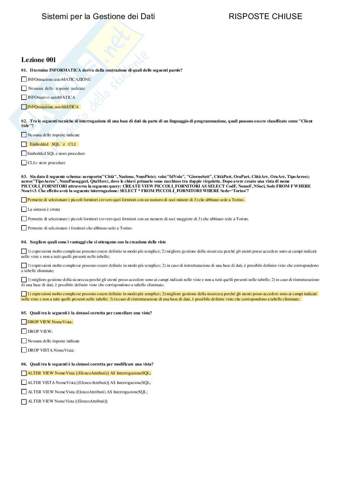 Sistemi per la gestione dei dati - Paniere compilato Pag. 2