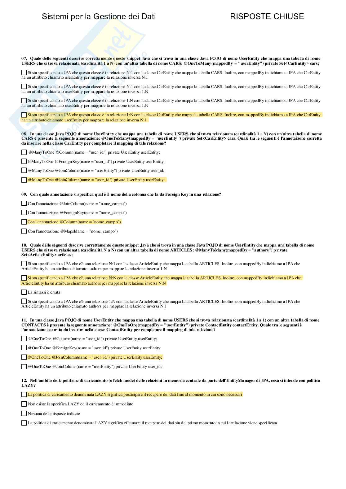 Sistemi per la gestione dei dati - Paniere compilato Pag. 21