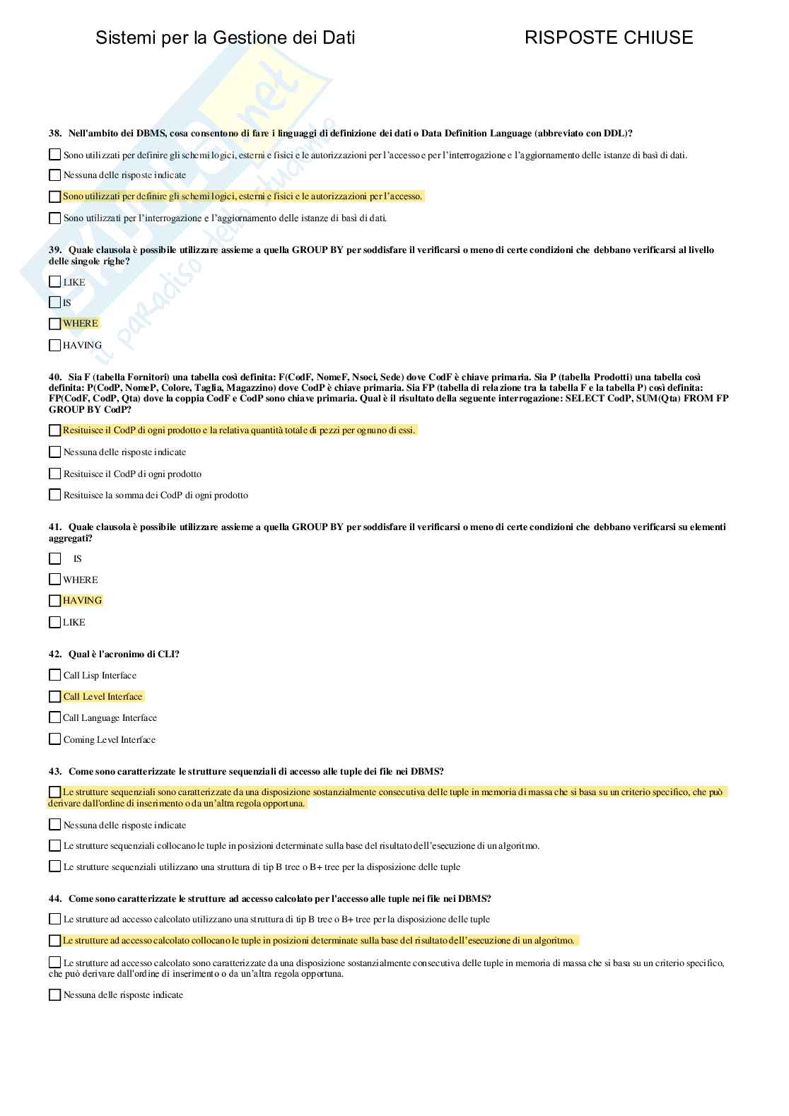 Sistemi per la gestione dei dati - Paniere compilato Pag. 36