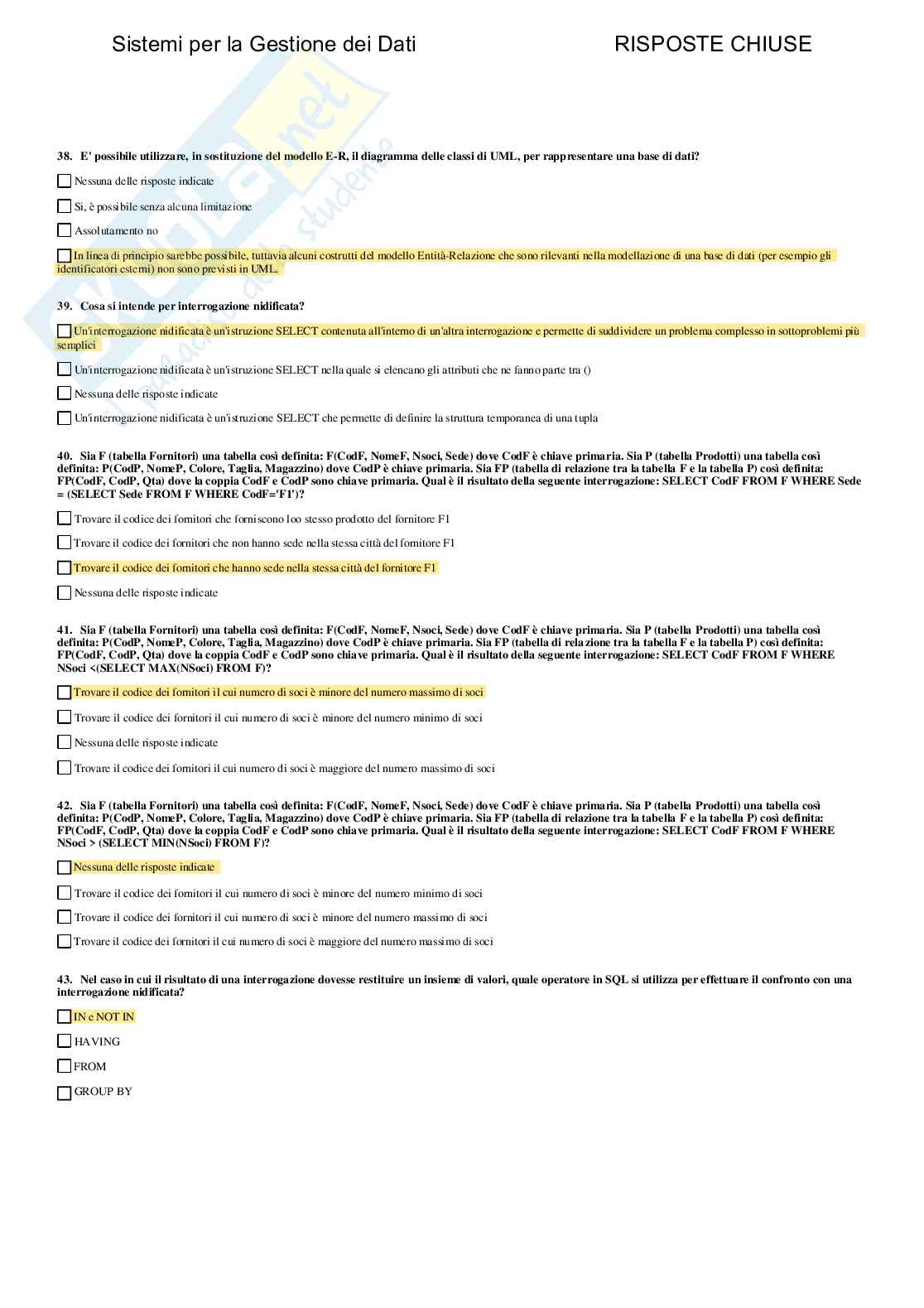 Sistemi per la gestione dei dati - Paniere compilato Pag. 46