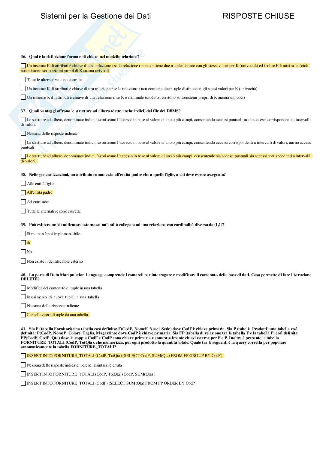 Sistemi per la gestione dei dati - Paniere compilato Pag. 56