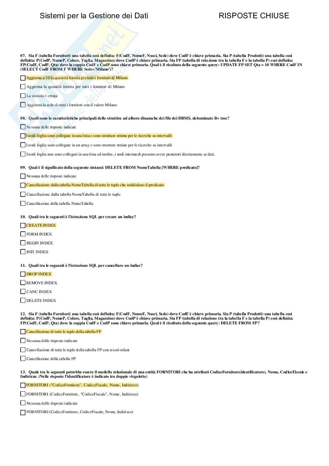 Sistemi per la gestione dei dati - Paniere compilato Pag. 61