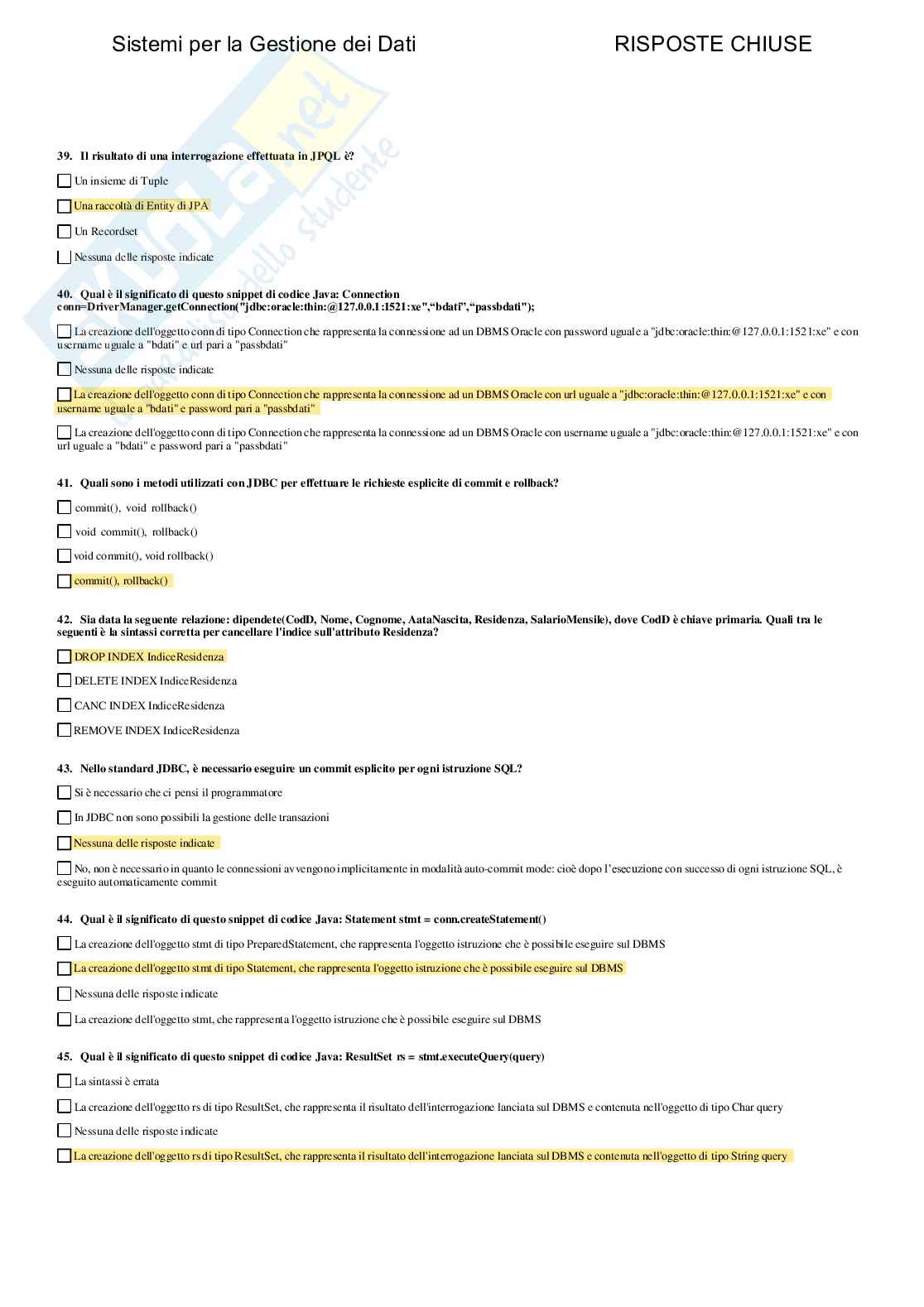 Sistemi per la gestione dei dati - Paniere compilato Pag. 66