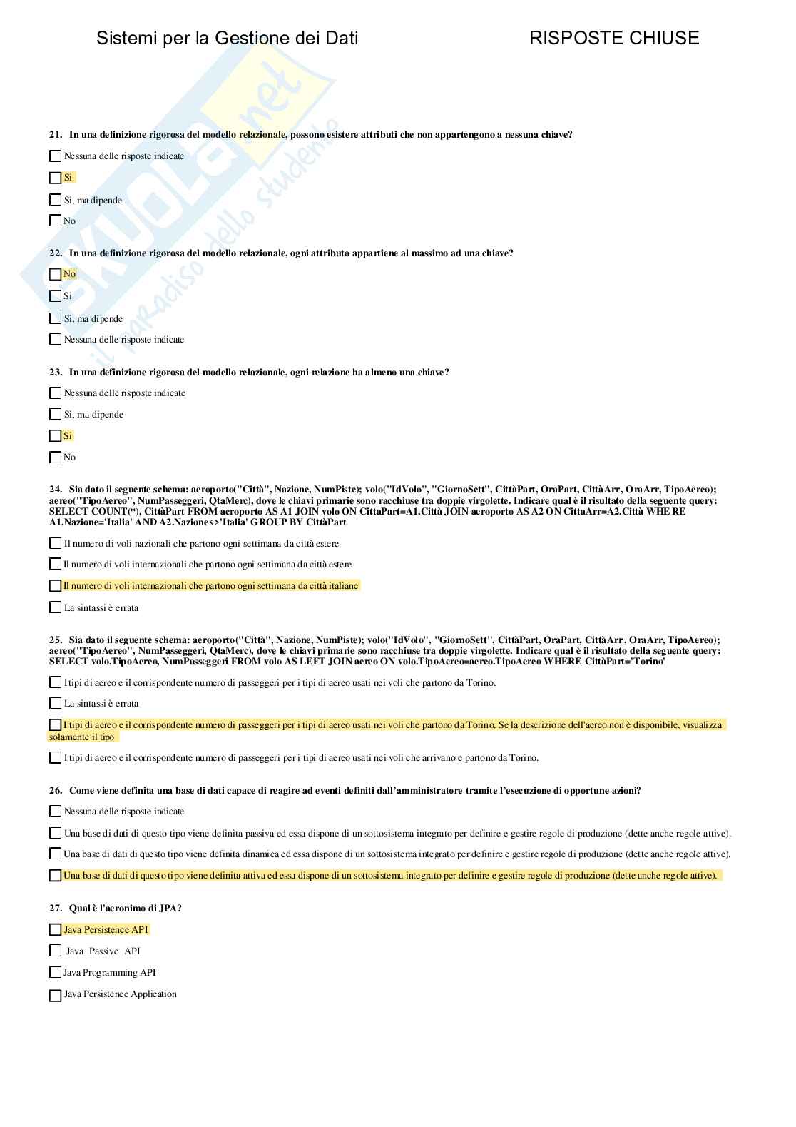 Sistemi per la gestione dei dati - Paniere compilato Pag. 71