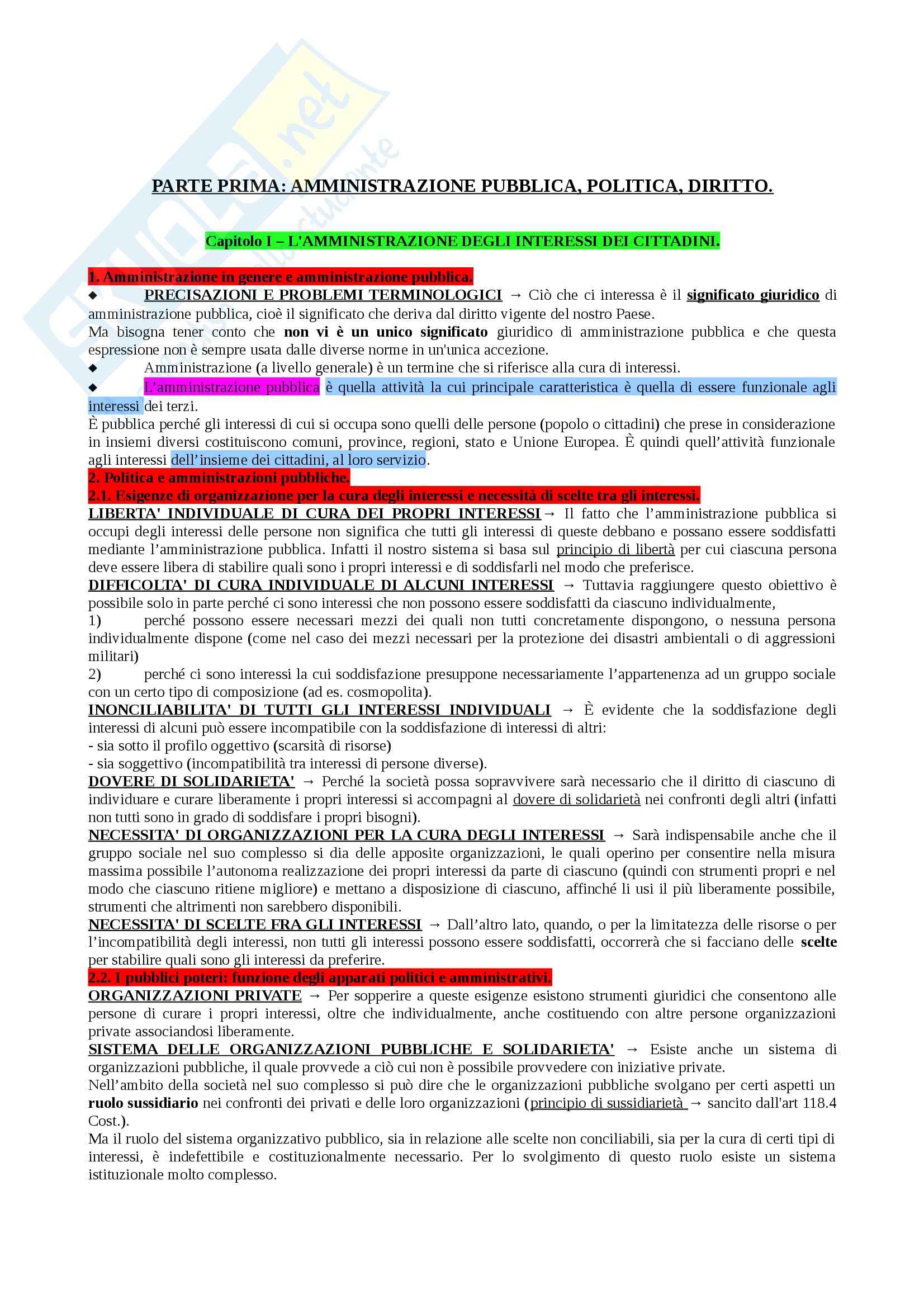 Riassunto esame Diritto Amministrativo I, prof. Marzuoli, libro consigliato Diritto delle Amministrazioni Pubbliche di Sorace Pag. 1