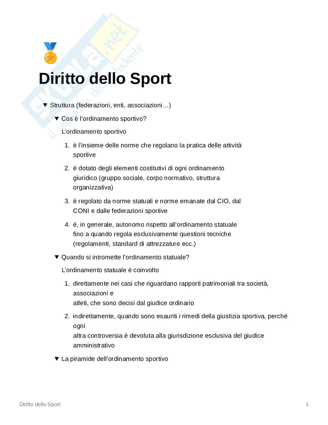 Appunti Diritto dello sport Pag. 1