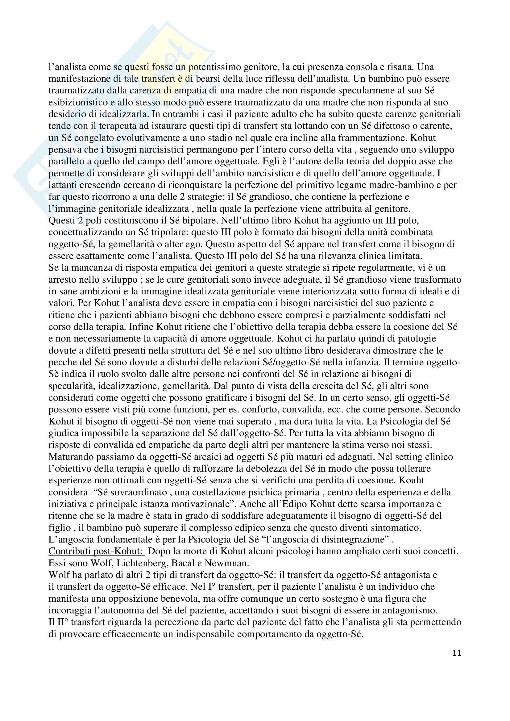 Riassunto esame Psichiatria dinamica, prof. Cedro, libro consigliato Psichiatria psicodinamica, Gobbard Pag. 11