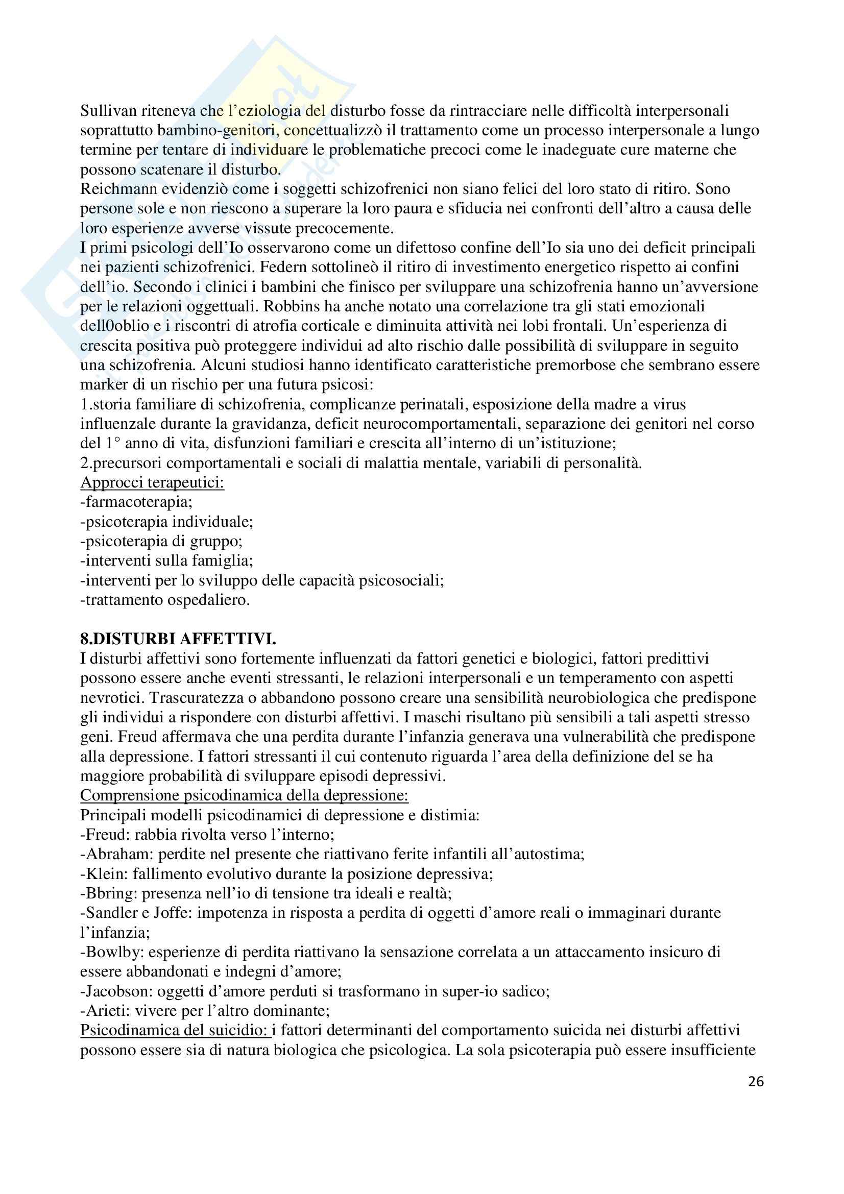 Riassunto esame Psichiatria dinamica, prof. Cedro, libro consigliato Psichiatria psicodinamica, Gobbard Pag. 26