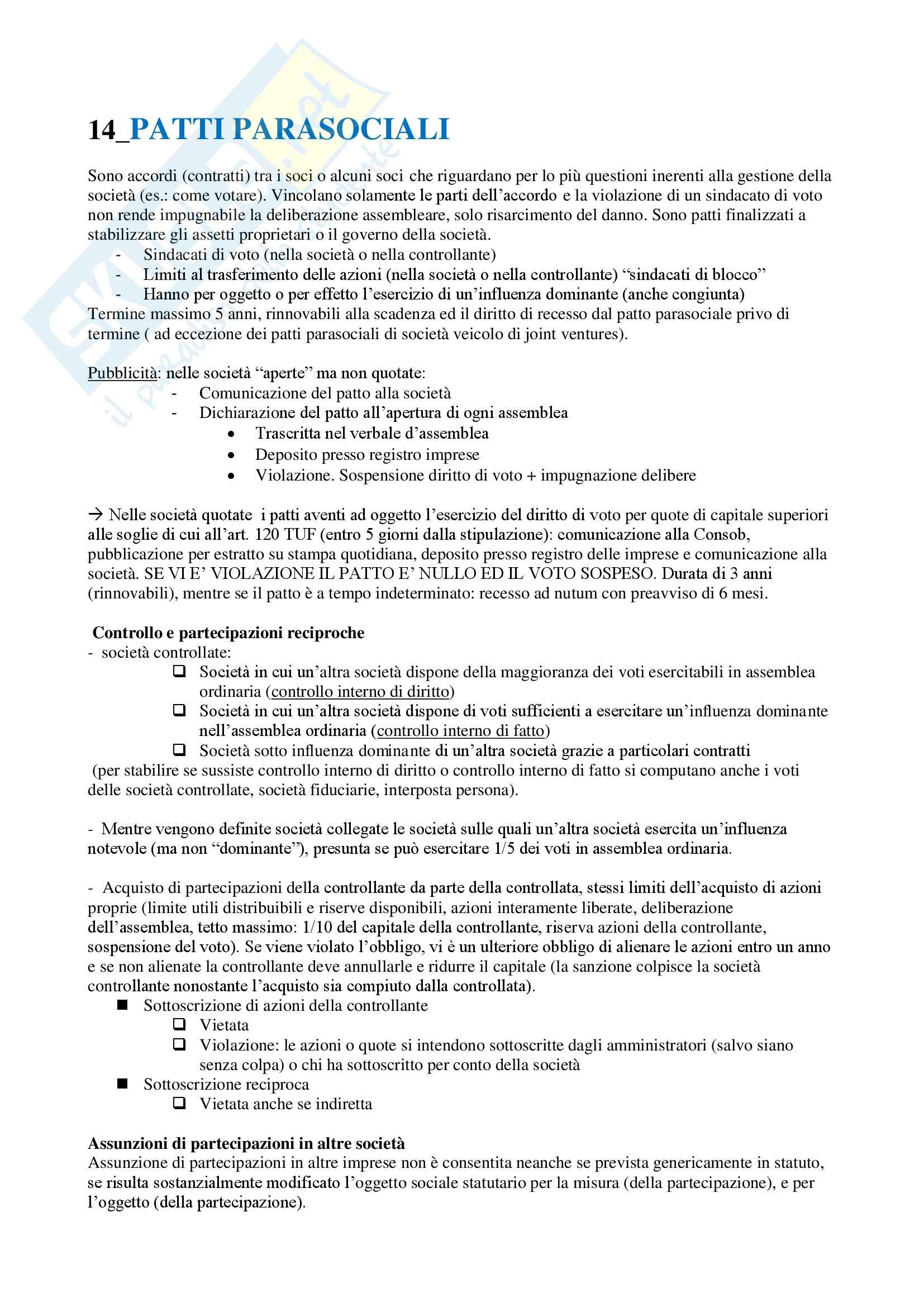 Diritto commerciale - i patti parasociali Pag. 1