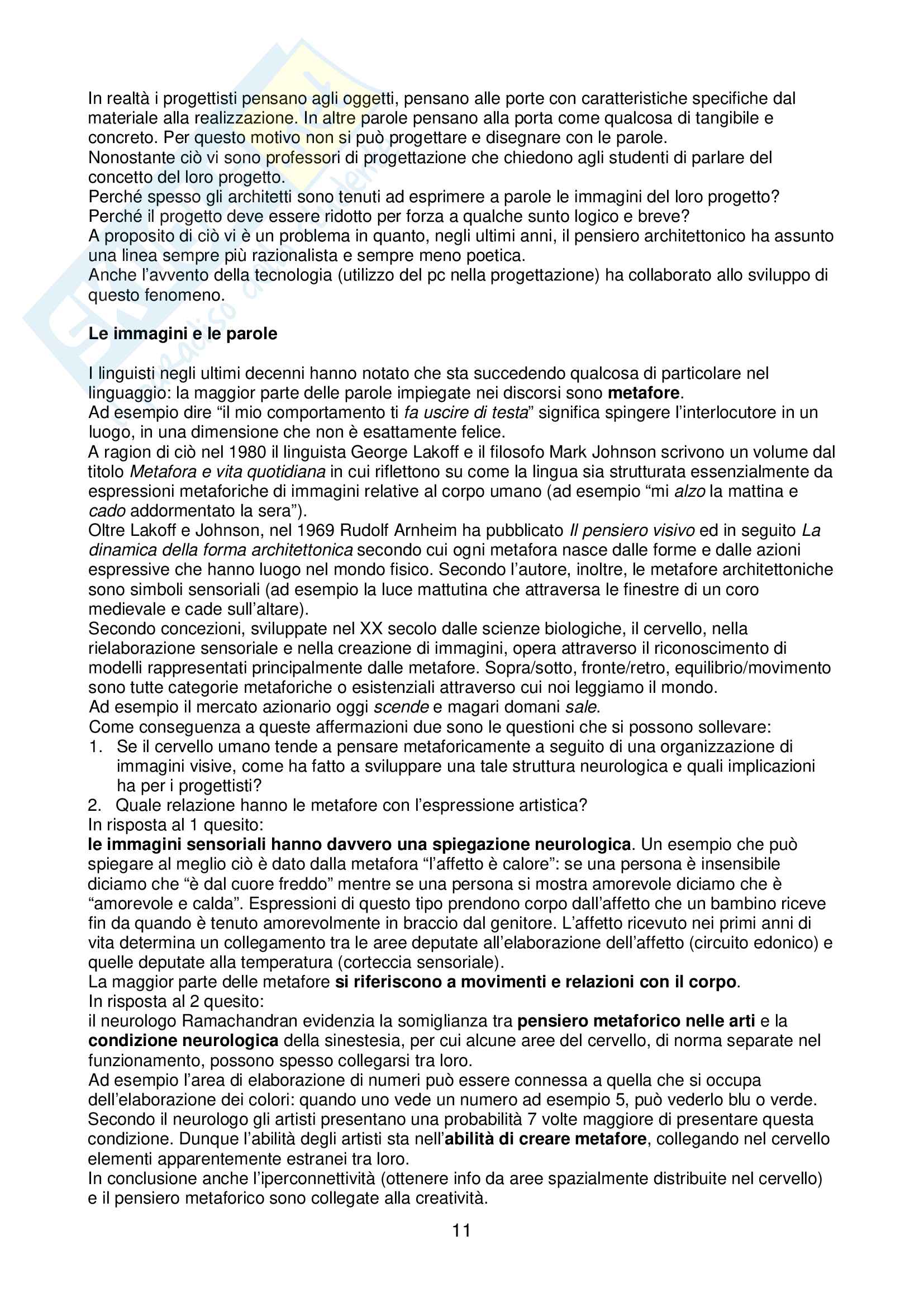 Riassunto esame Metodologia del Progetto, prof. Fabio Bacchini, libro consigliato L'empatia degli spazi, Mallgrave Pag. 11