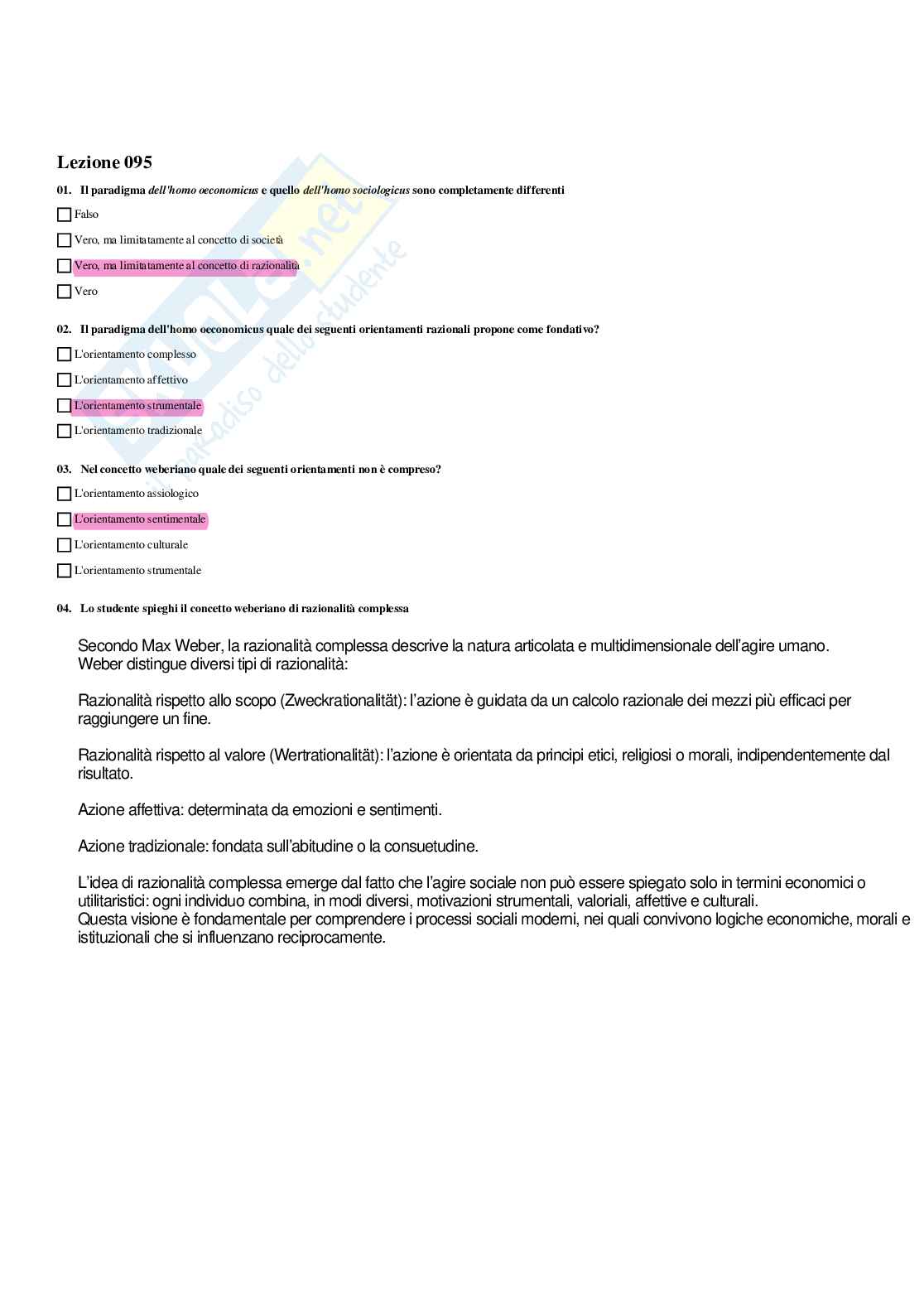 Paniere completo di Sociologia dei processi economici - Risposte multiple e aperte - aggiornato (2026) Pag. 91