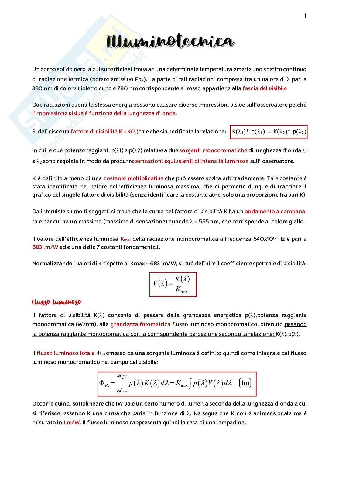 Fisica dell'edificio - Illuminotecnica  Pag. 1