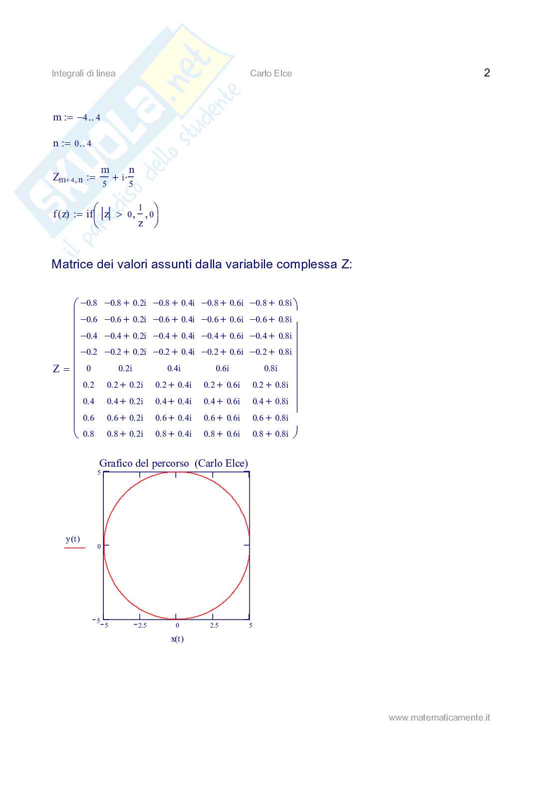 Integrali di Linea calcolati numericamente Pag. 2
