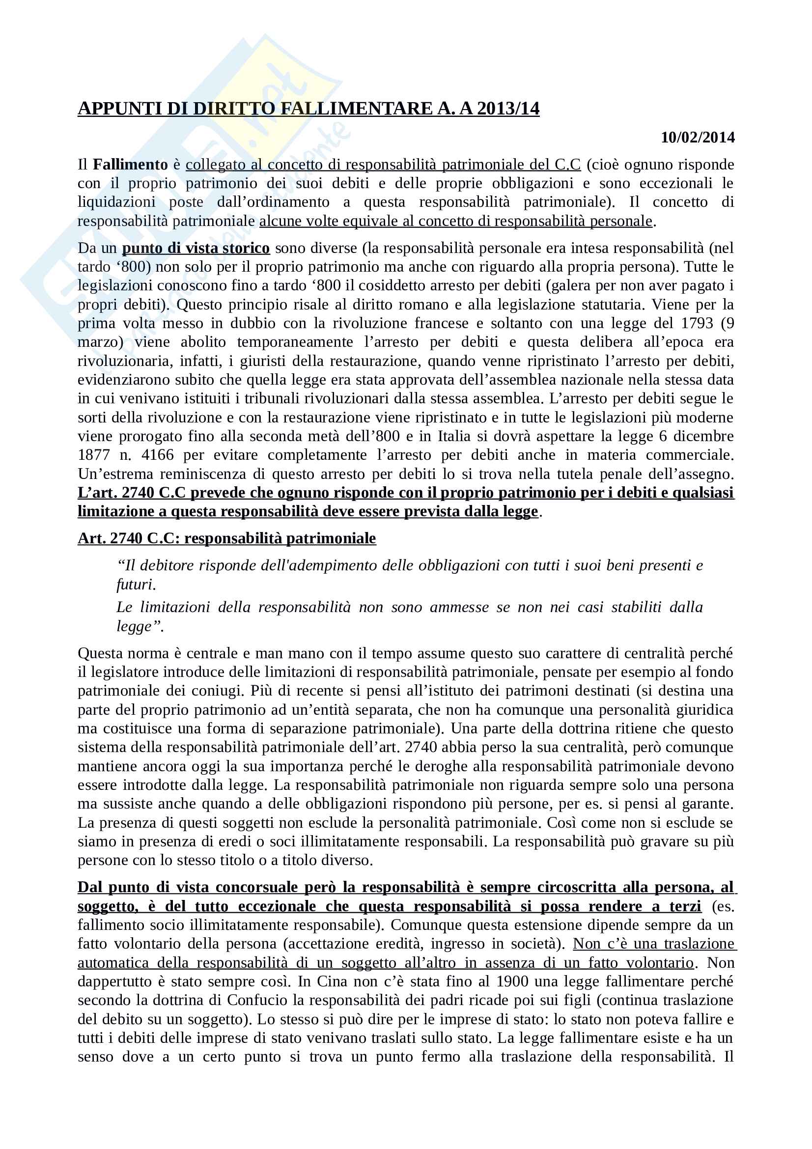 Diritto fallimentare - Appunti Pag. 1