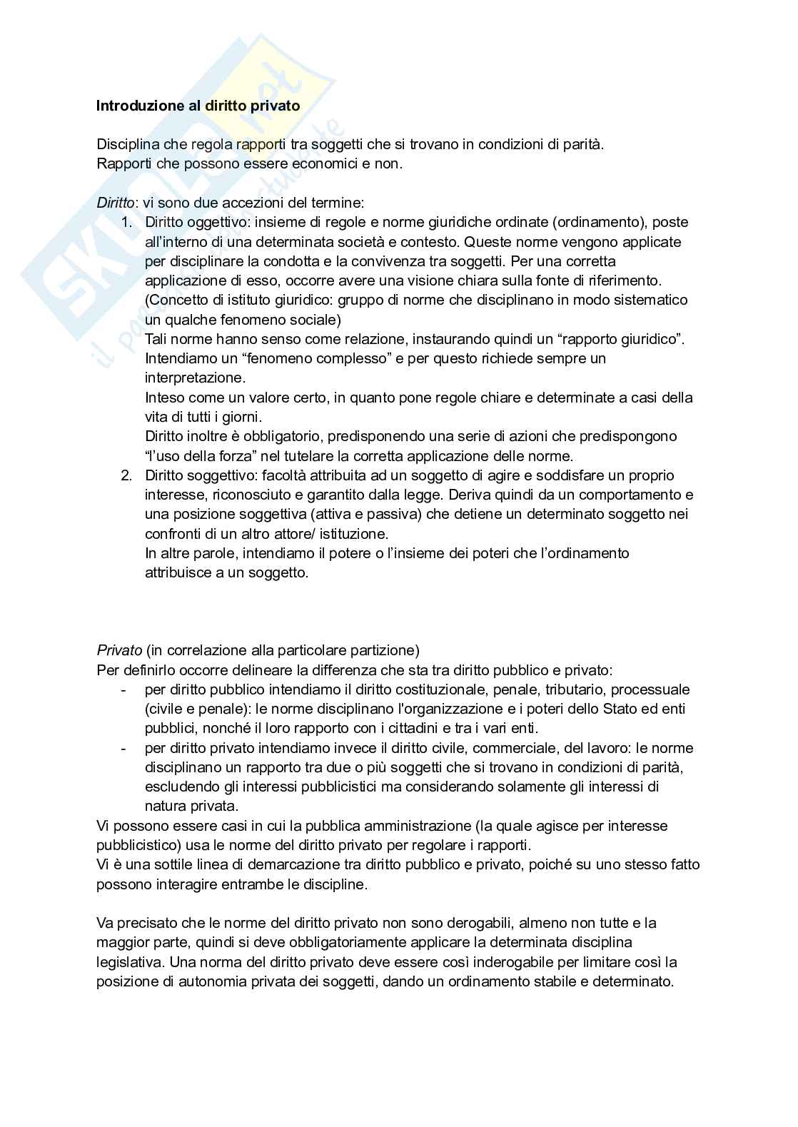 Appunti completi e precisi di Diritto privato Pag. 1