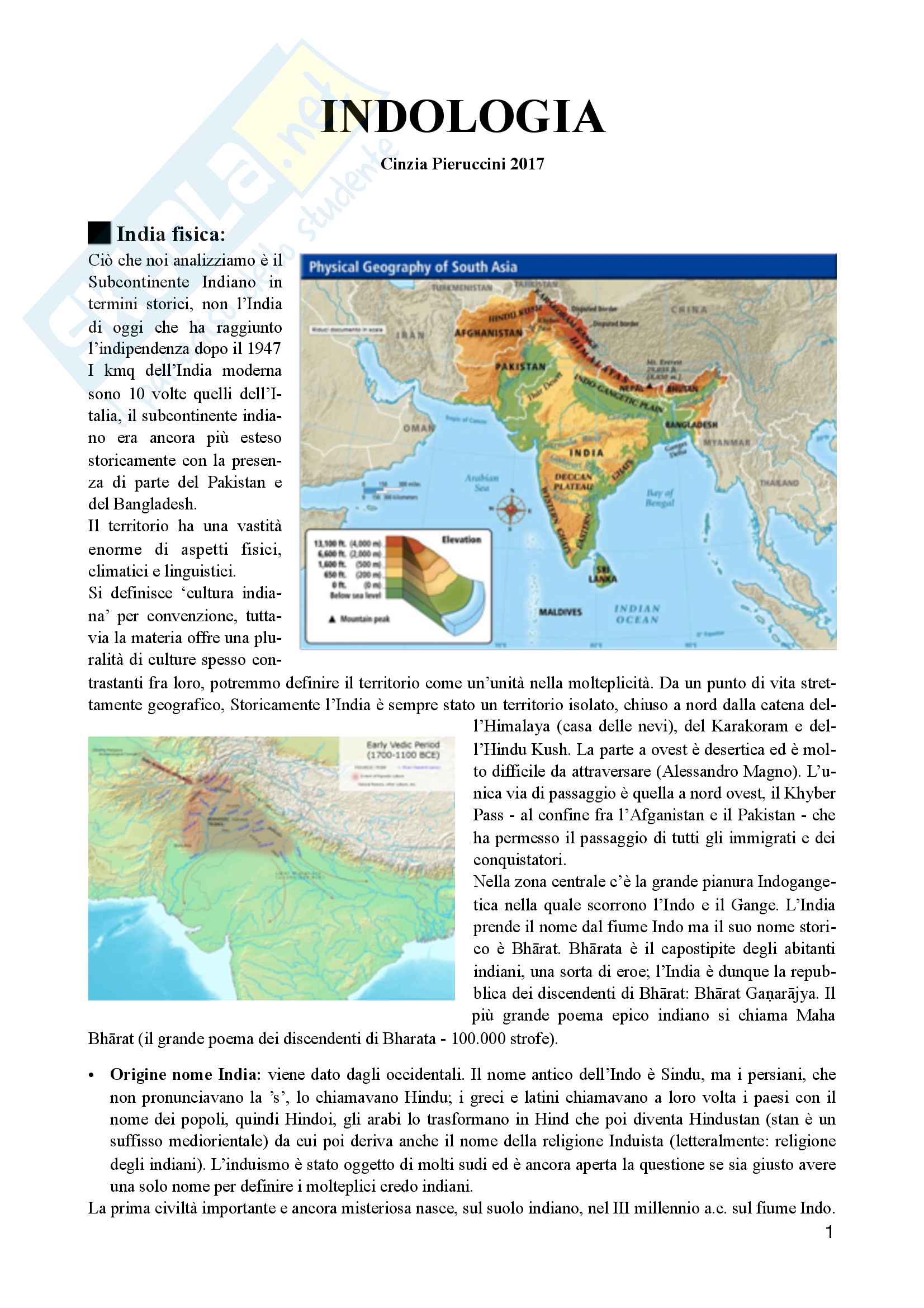 Appunti di Indologia, corso 2017 Pag. 1