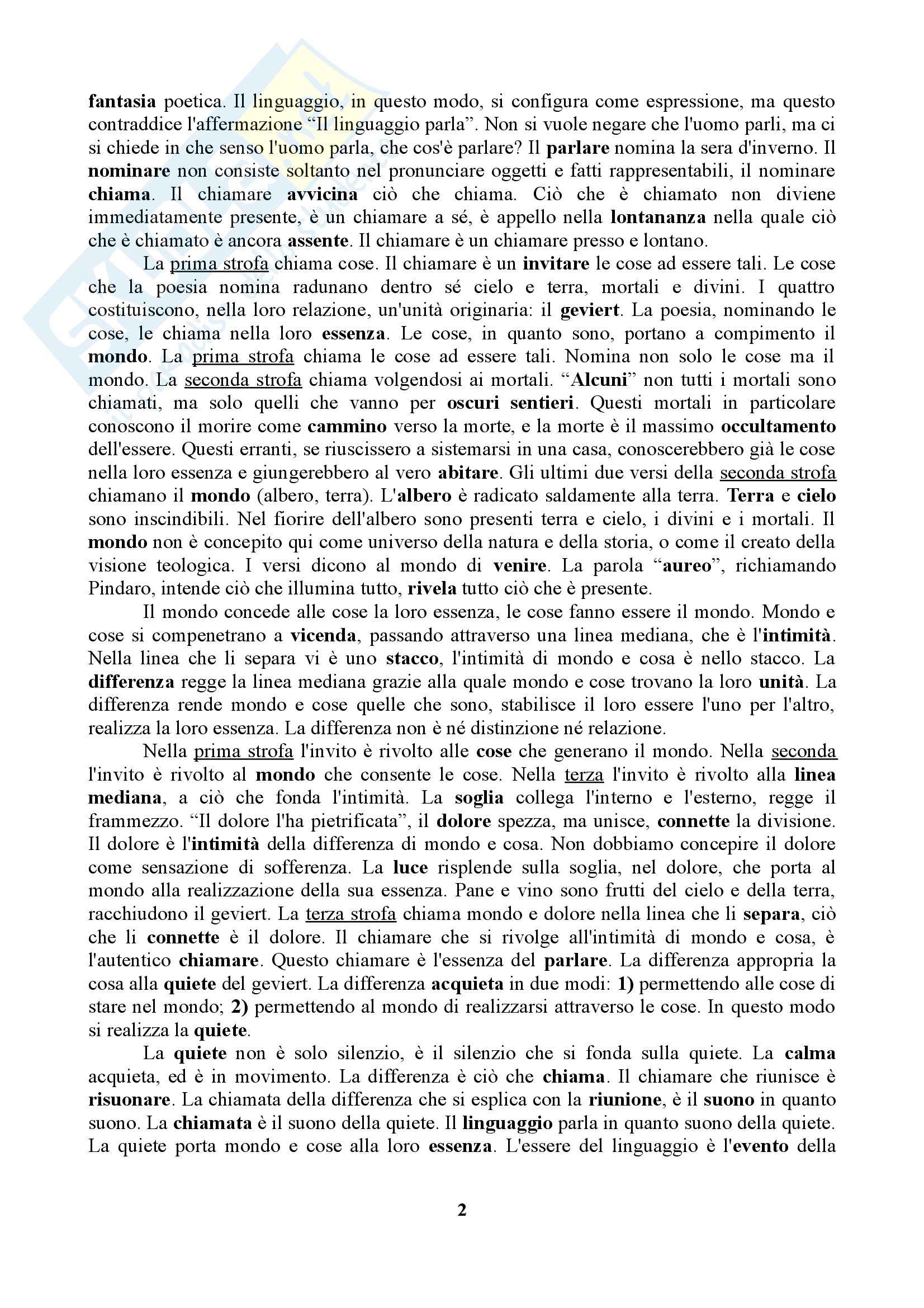 Riassunto esame Filosofia Teoretica, prof. Resta, libro consigliato In Cammino Verso il Linguaggio, Heidegger Pag. 2