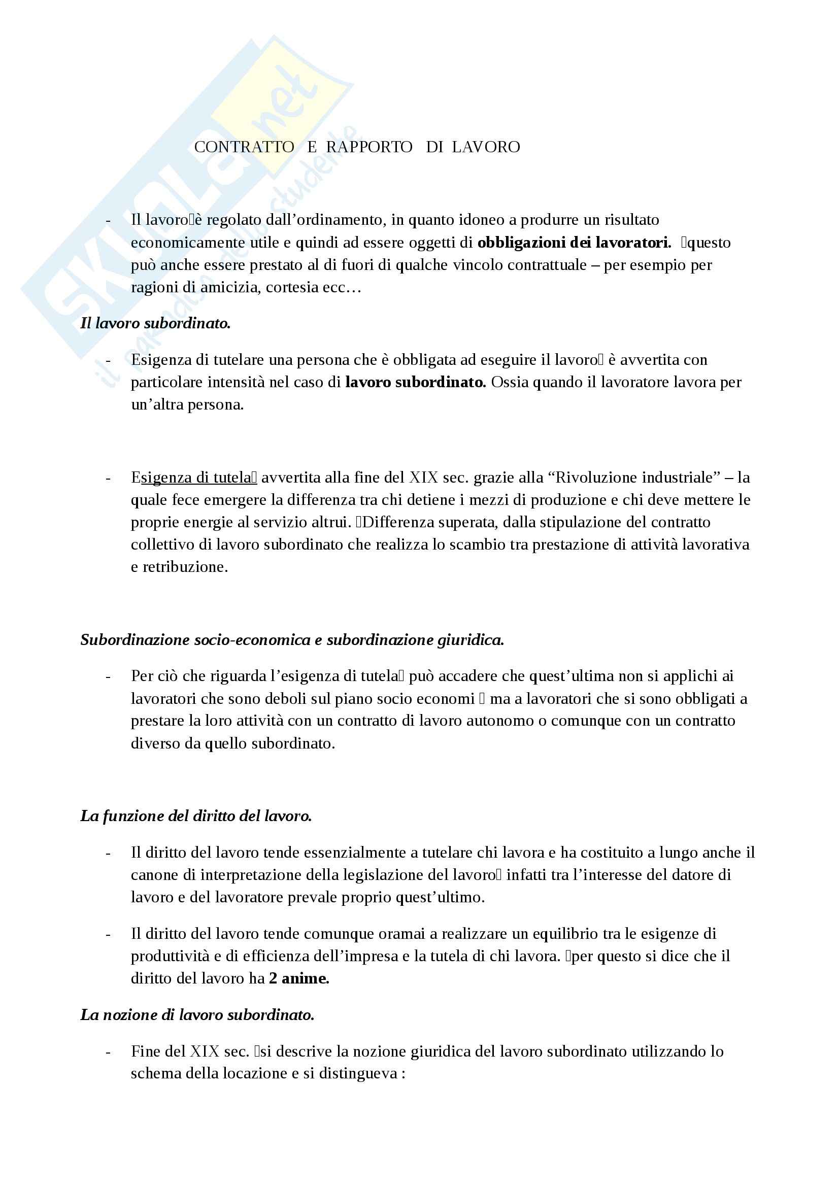 Riassunto esame Diritto del lavoro, prof. Pessi, libro consigliato Contratto e rapporto di lavoro, Persiani Pag. 1