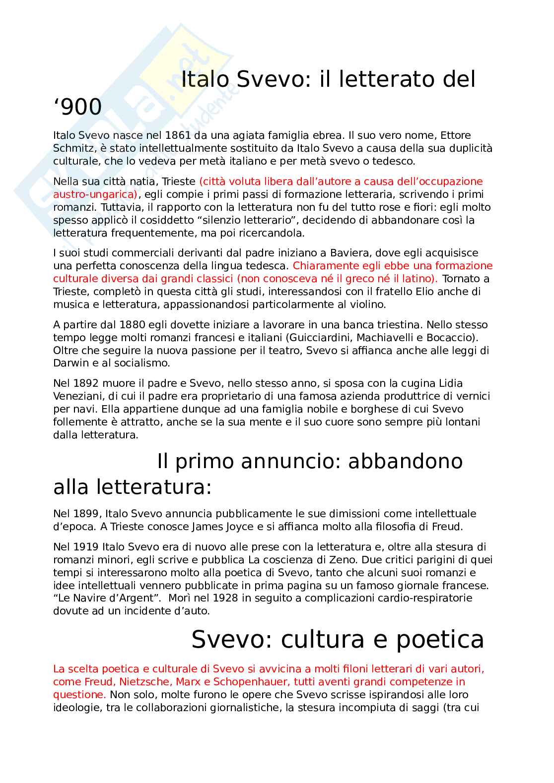 Italo Svevo - Vita, poetica e opere Pag. 1