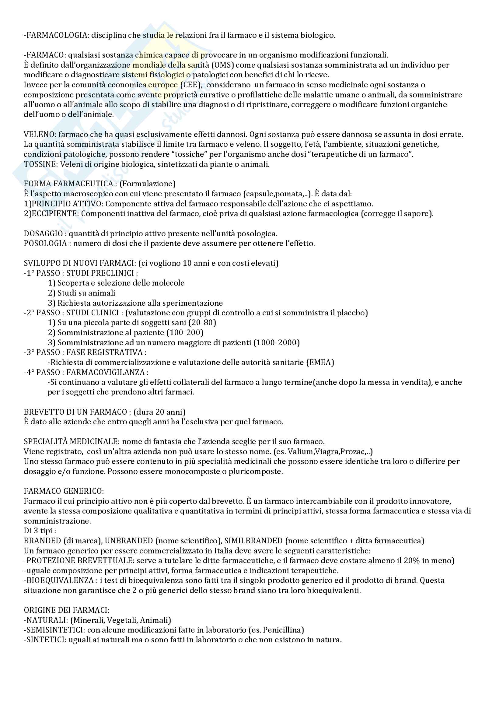 Farmacologia generale Pag. 1