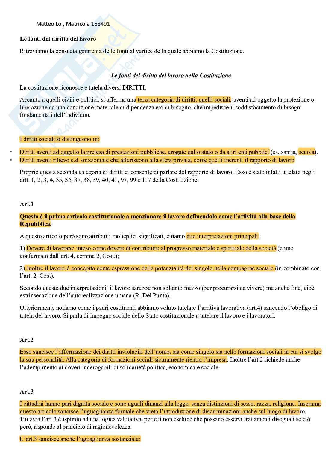 Diritto del lavoro Pag. 1