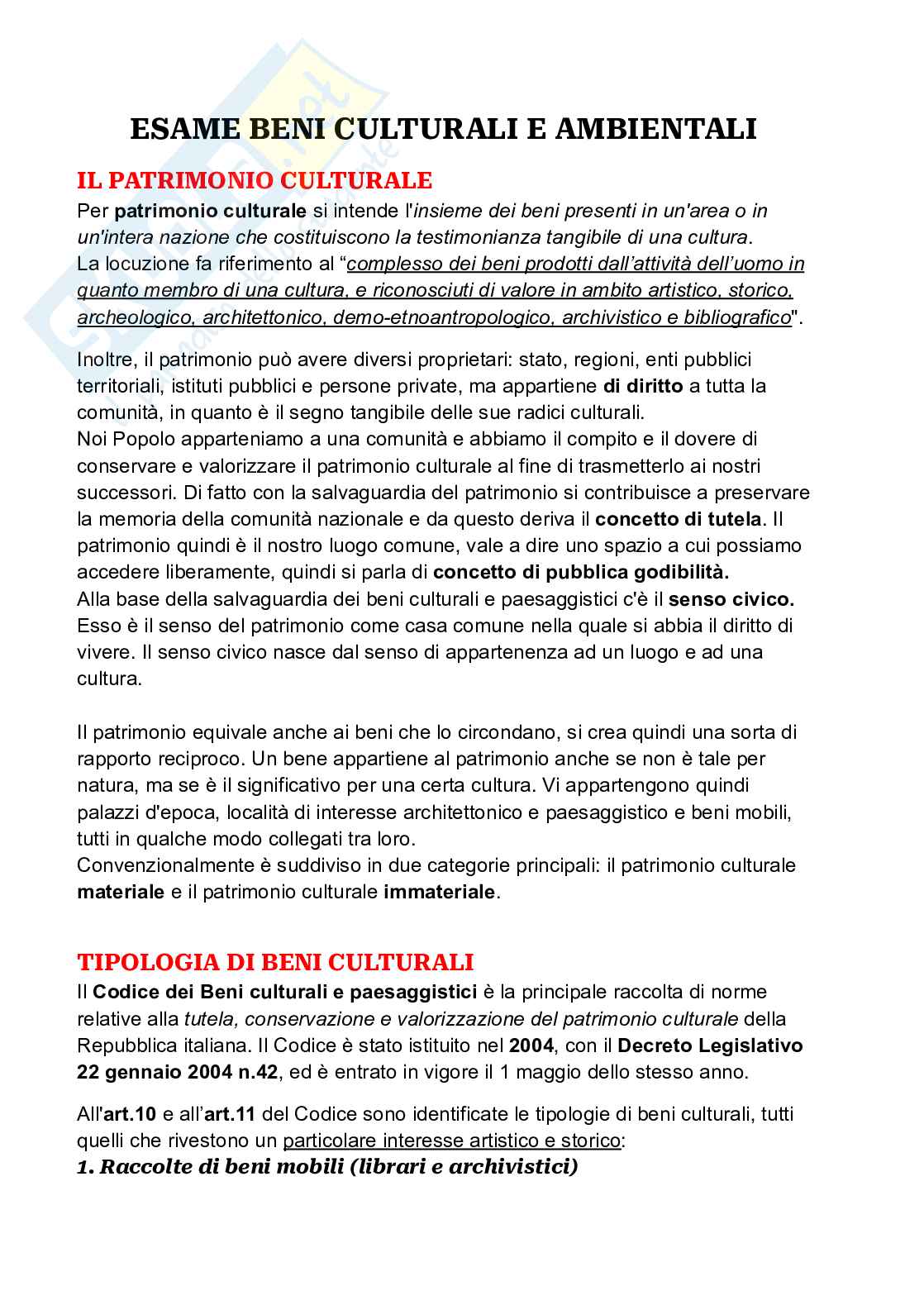 Appunti Beni culturali e ambientali Pag. 1