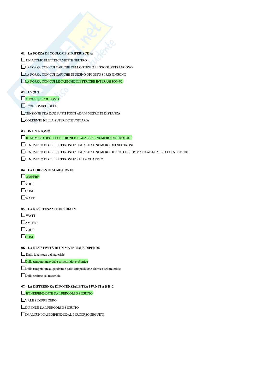 Elettrotecnica – esame – Paniere completo risposte chiuse – A.A. 2025/26 Pag. 2