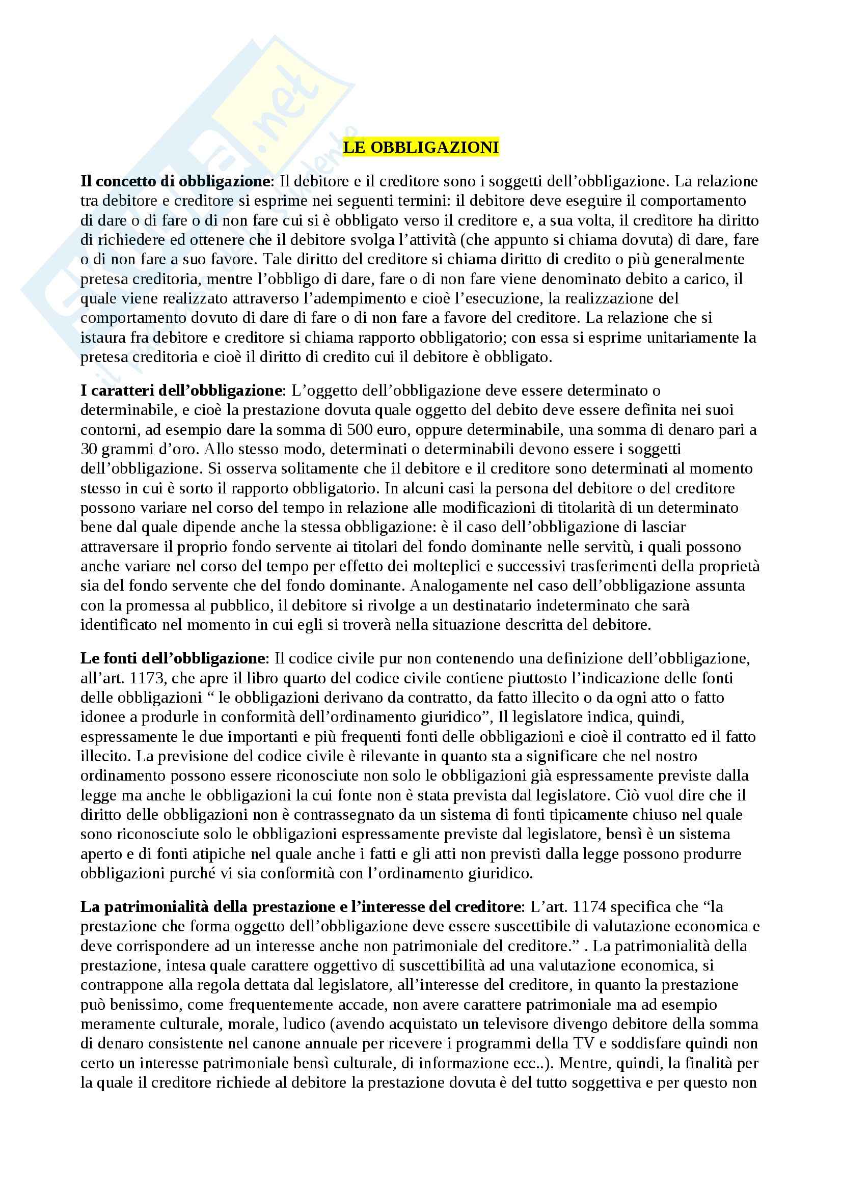 Diritto Privato - obbligazioni Pag. 1