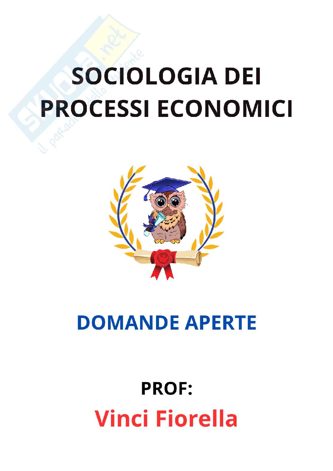Paniere Sociologia dei processi economici - Risposte Aperte - aggiornato (2026) Pag. 1