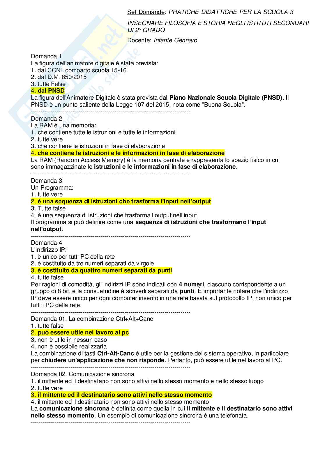 Pratiche didattiche per la scuola 3 —  Domande e risposte Pag. 1