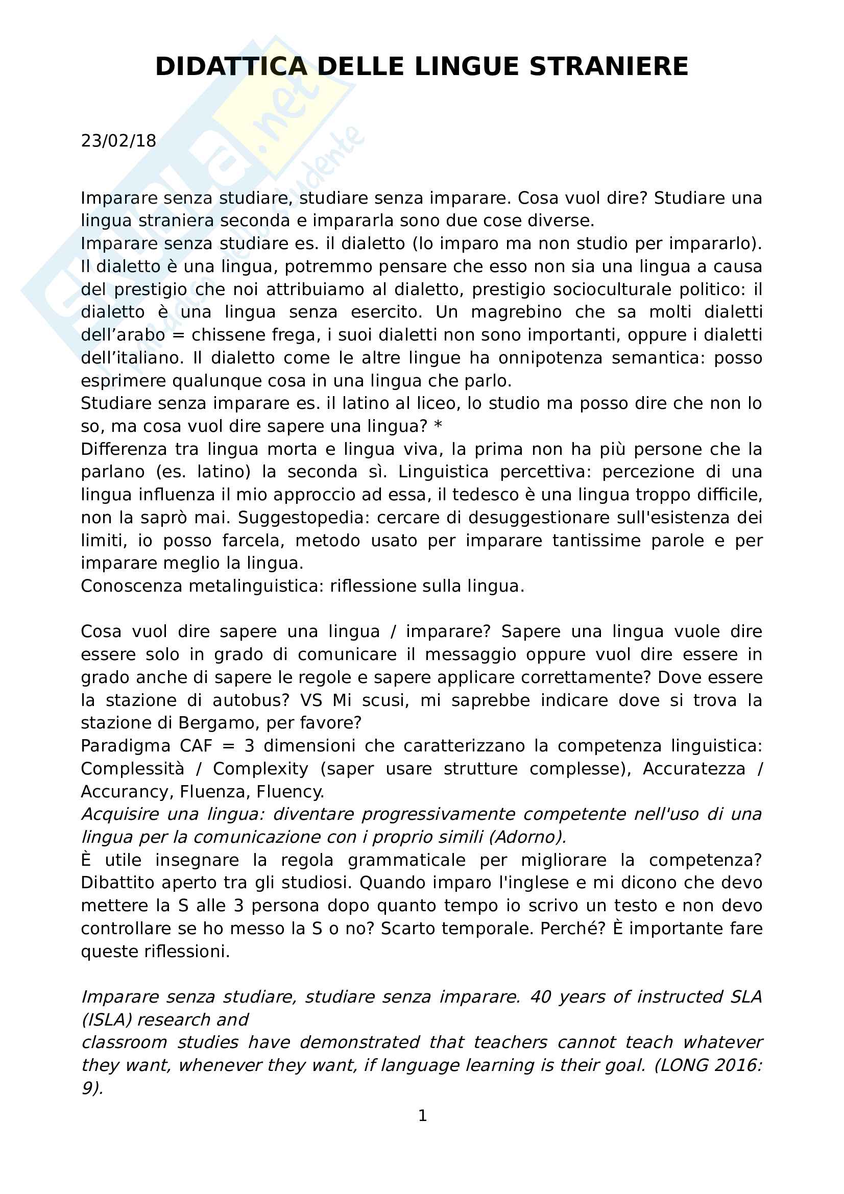 Appunti Didattica delle Lingue Straniere Pag. 1
