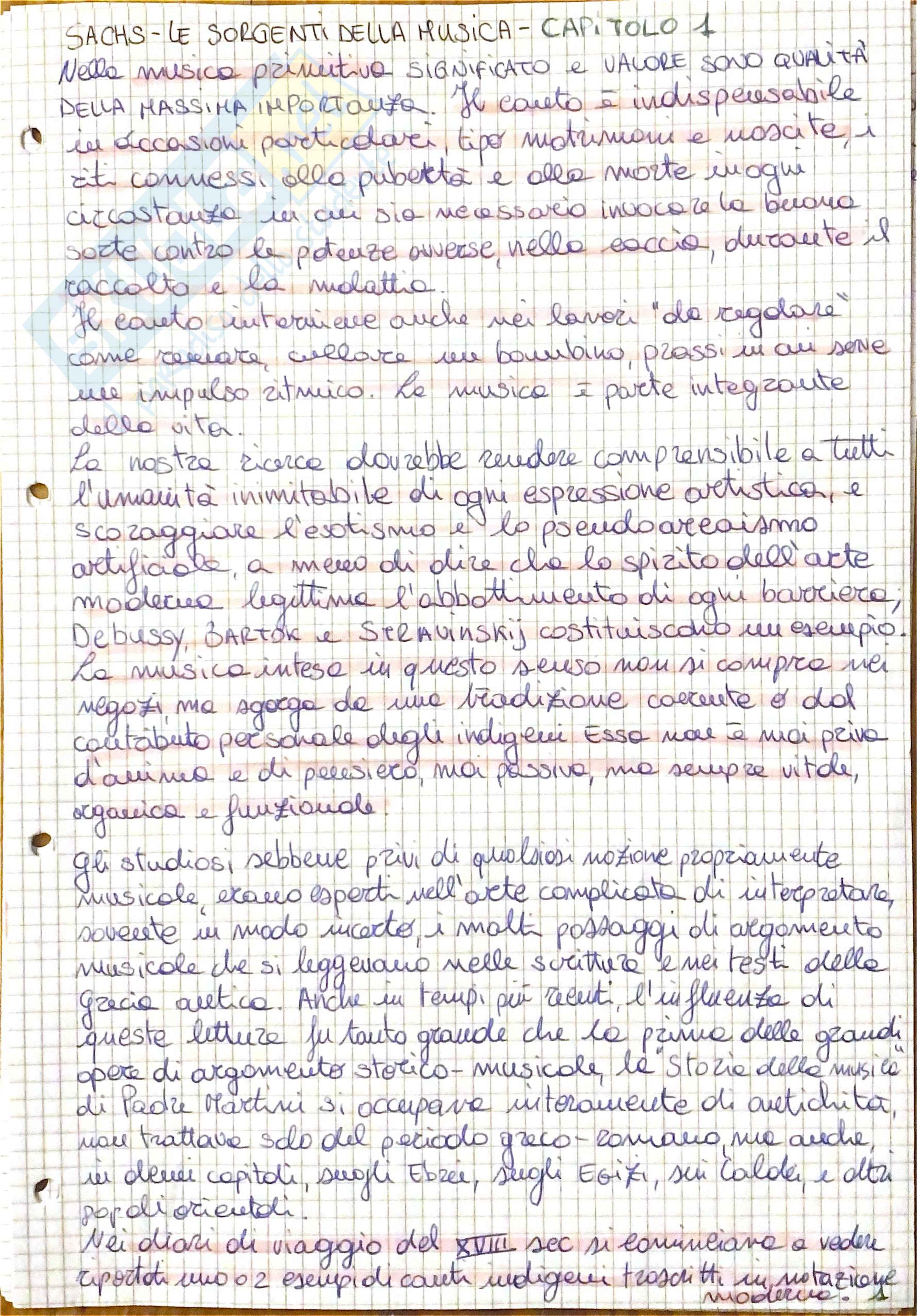 Riassunto esame Etnomusicologia, Prof. Agamennone Maurizio, libro consigliato Le sorgenti della musica, Sachs Pag. 1