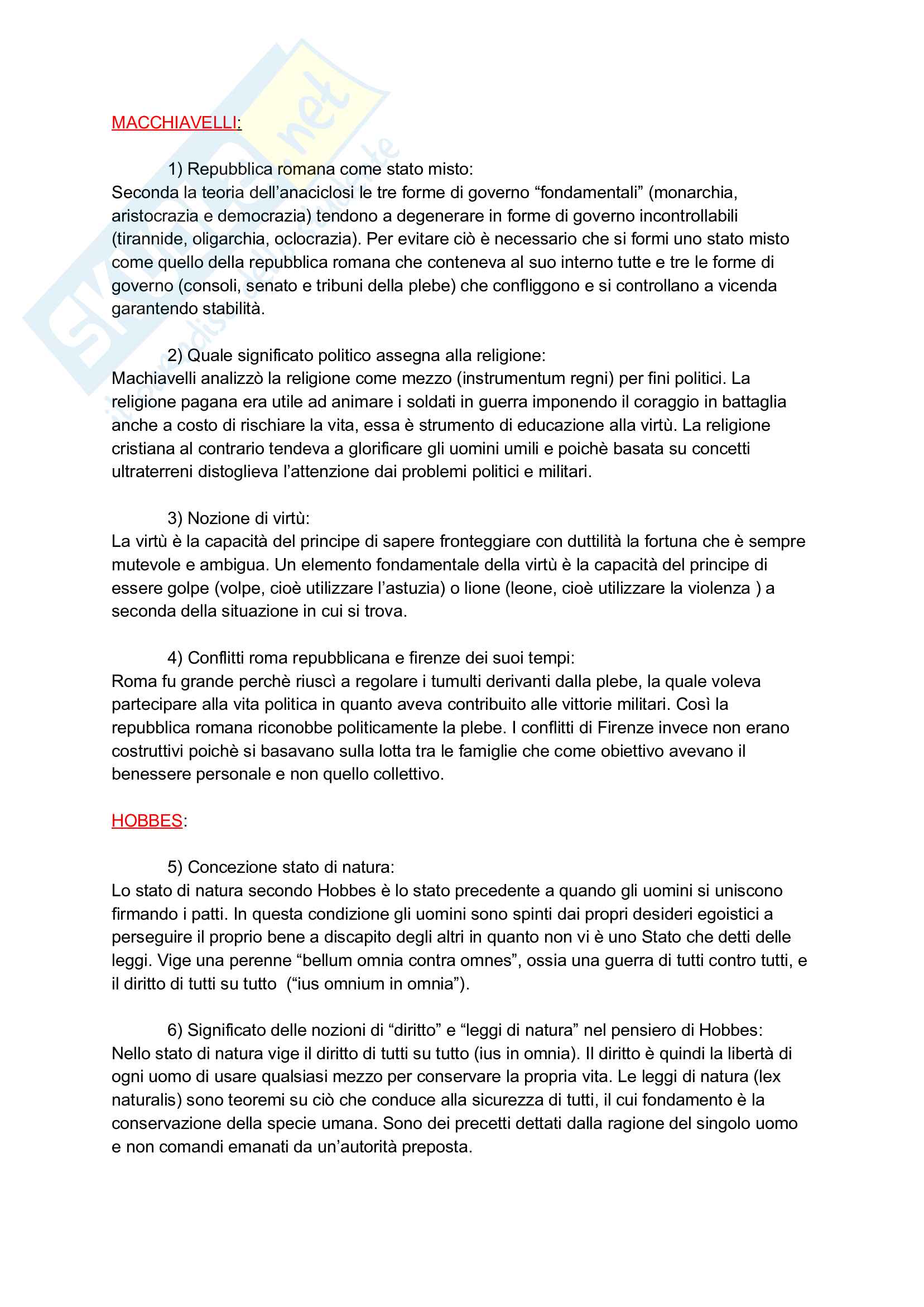60 Risposte esame Storia del Pensiero Politico prof. Borgognone, voto 30 Pag. 1