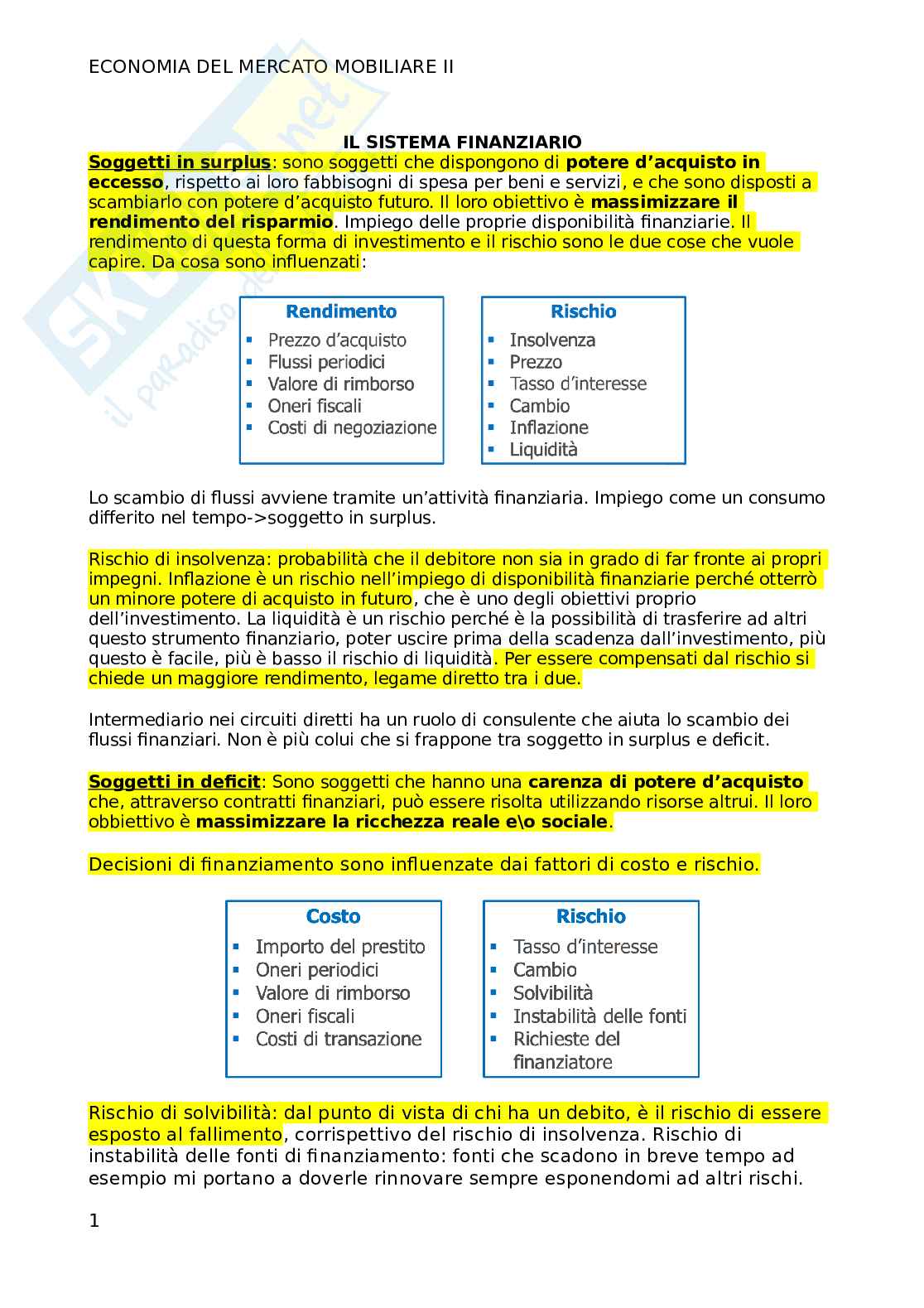 Seconda parte di Economia del mercato mobiliare Pag. 1