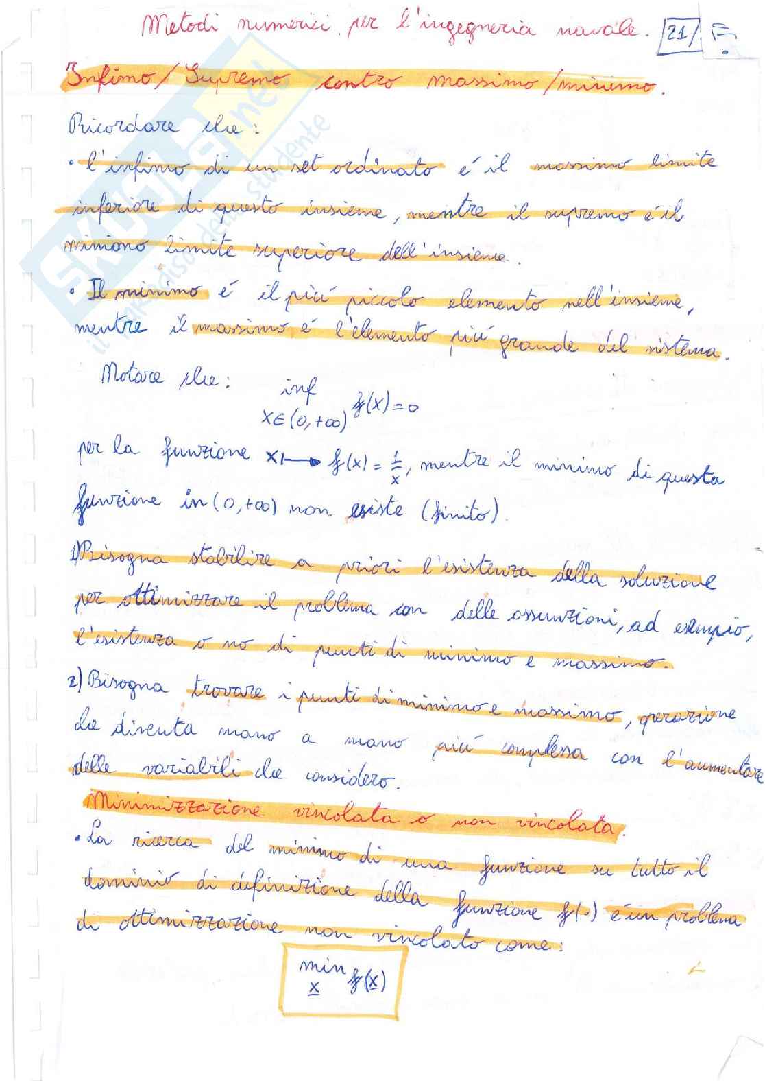 Appunti e esercizi Metodi numerici per l'ingegneria navale