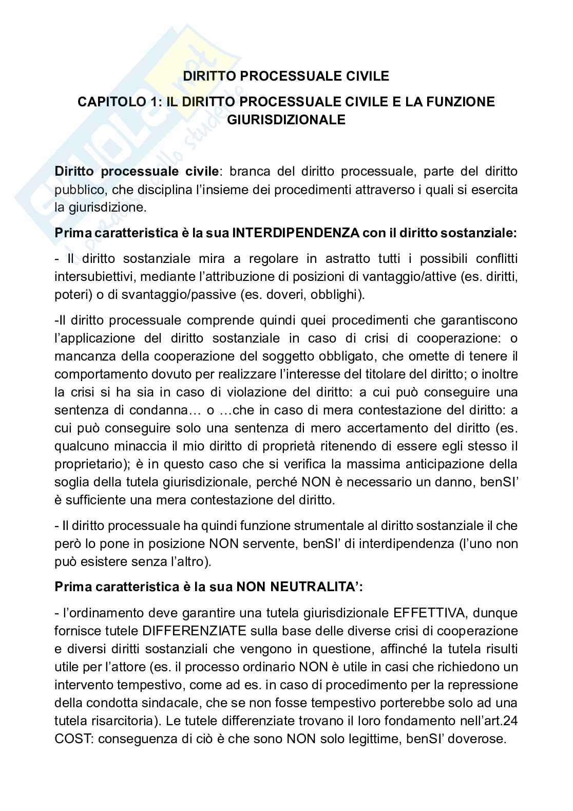 Riassunto esame Diritto processuale civile, Prof. Fabiani Ernesto, libro consigliato Istituzioni di diritto processuale civile, Balena Pag. 1