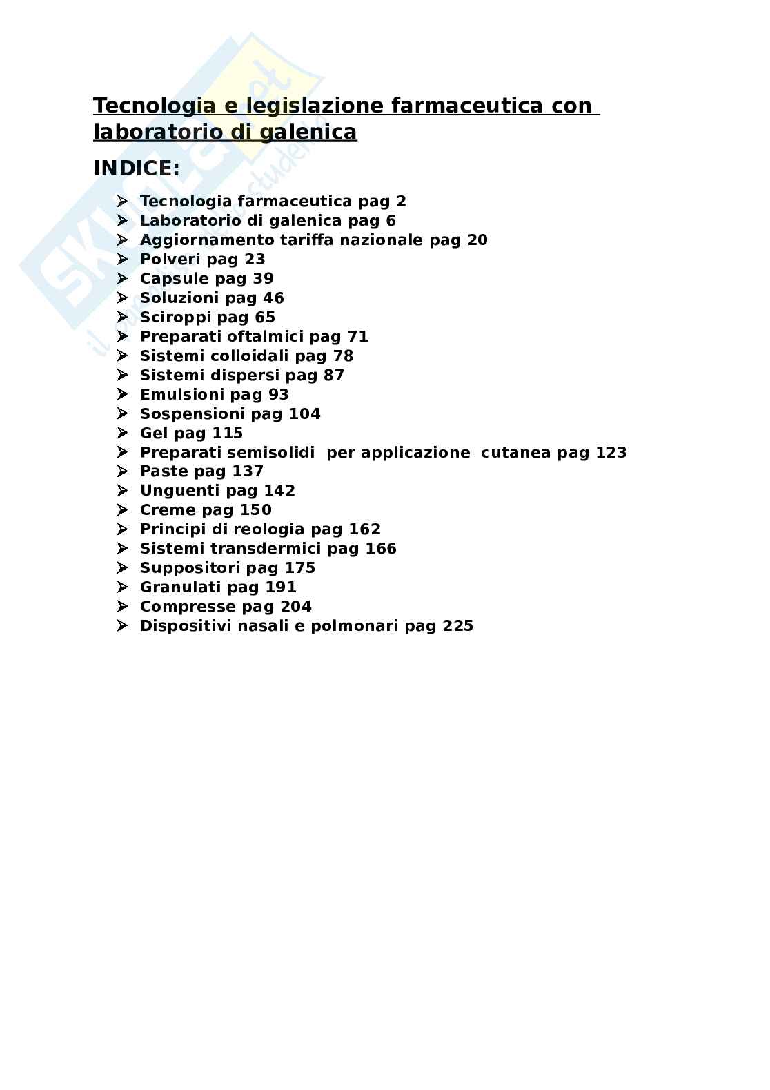 appunti tecnologia farmaceutica con laboratorio di galenica Pag. 1