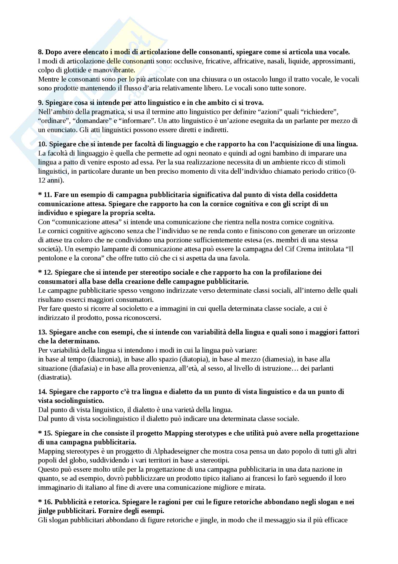 Domande esame Linguistica italiana e Sociolinguistica Pag. 2