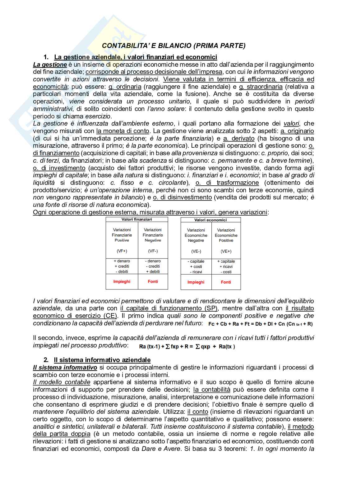 Riassunto esame Contabilità e bilancio, Prof. Bassani Gaia, libro consigliato Basic financial accounting, Lombardi Stocchetti   Pag. 1
