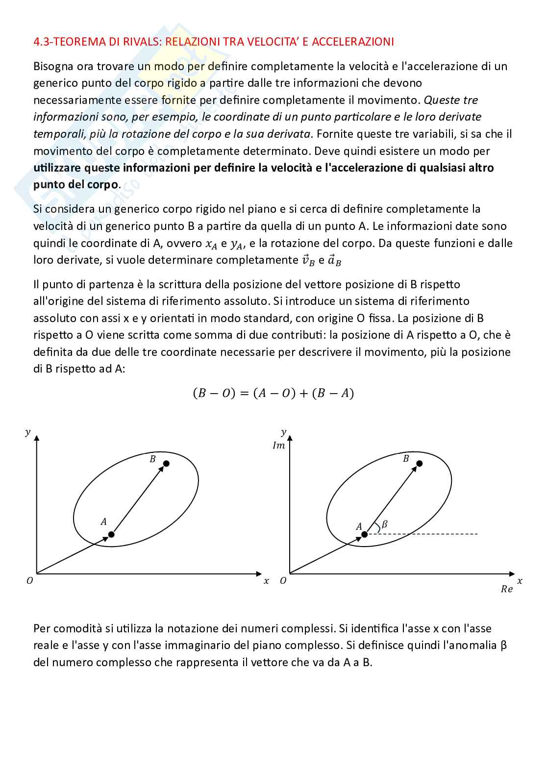 Fondamenti di meccanica teorica ed applicata (parte 4): teorema di Rivals e teorema dei moti relativi per la cinematica del corpo rigido Pag. 1