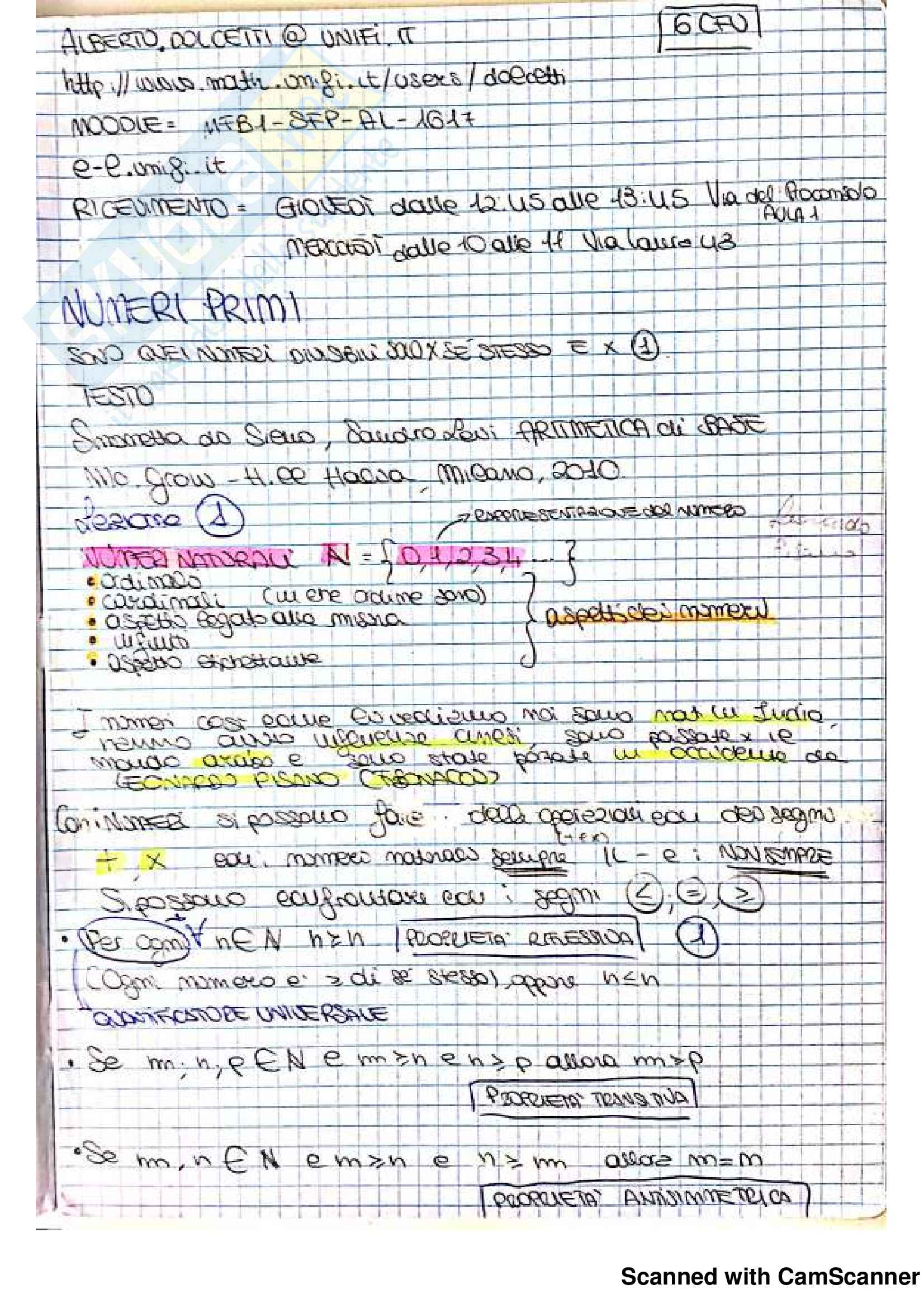 Appunti delle lezioni Matematica per la formazione di base (I) Prof Dolcetti Pag. 1
