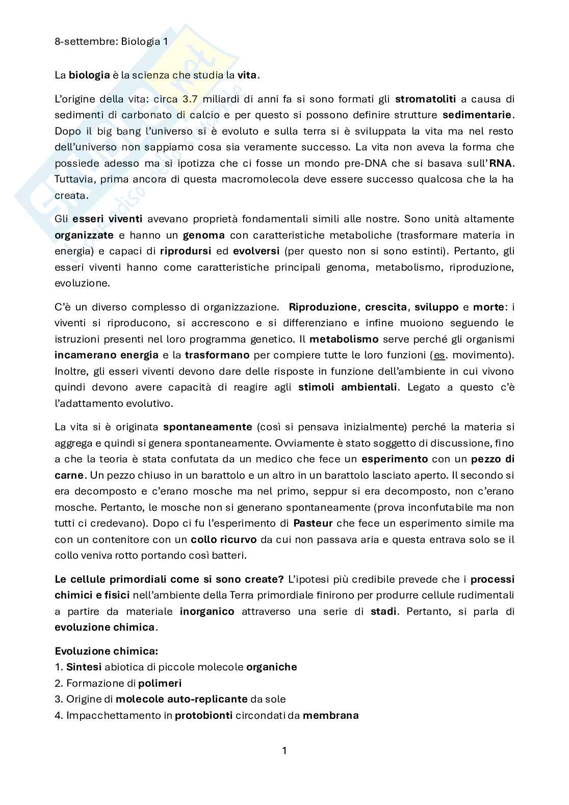 Biologia e genetica - Introduzione Pag. 1