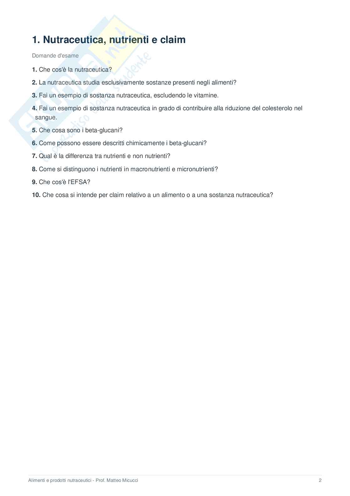 Alimenti e Prodotti Nutraceutici – Domande d’esame Pag. 2