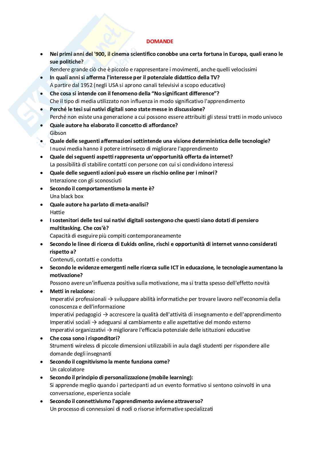 Tecnologie dell'istruzione e dell'apprendimento (B024369) - Kit completo, appunti, domande e slide | SFP Notes Vol. 02 Pag. 1