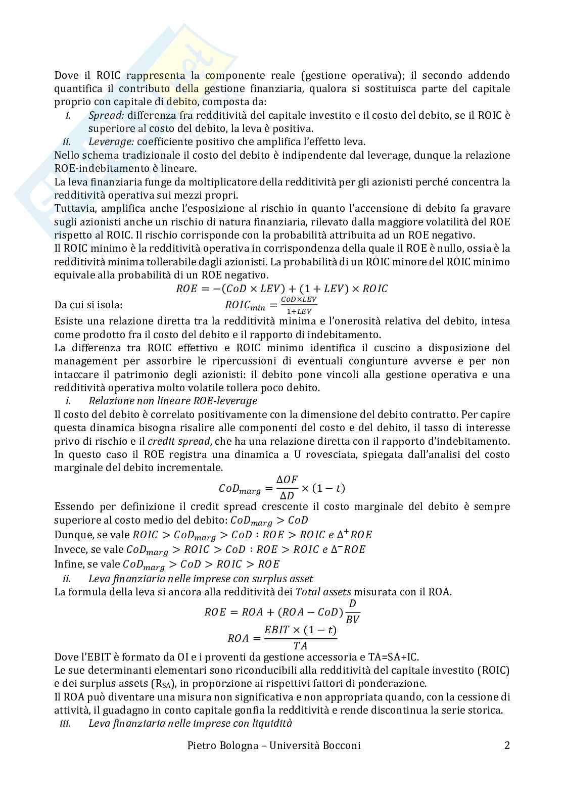 Appunti seconda parte, esame di Analisi di Bilancio Pag. 2