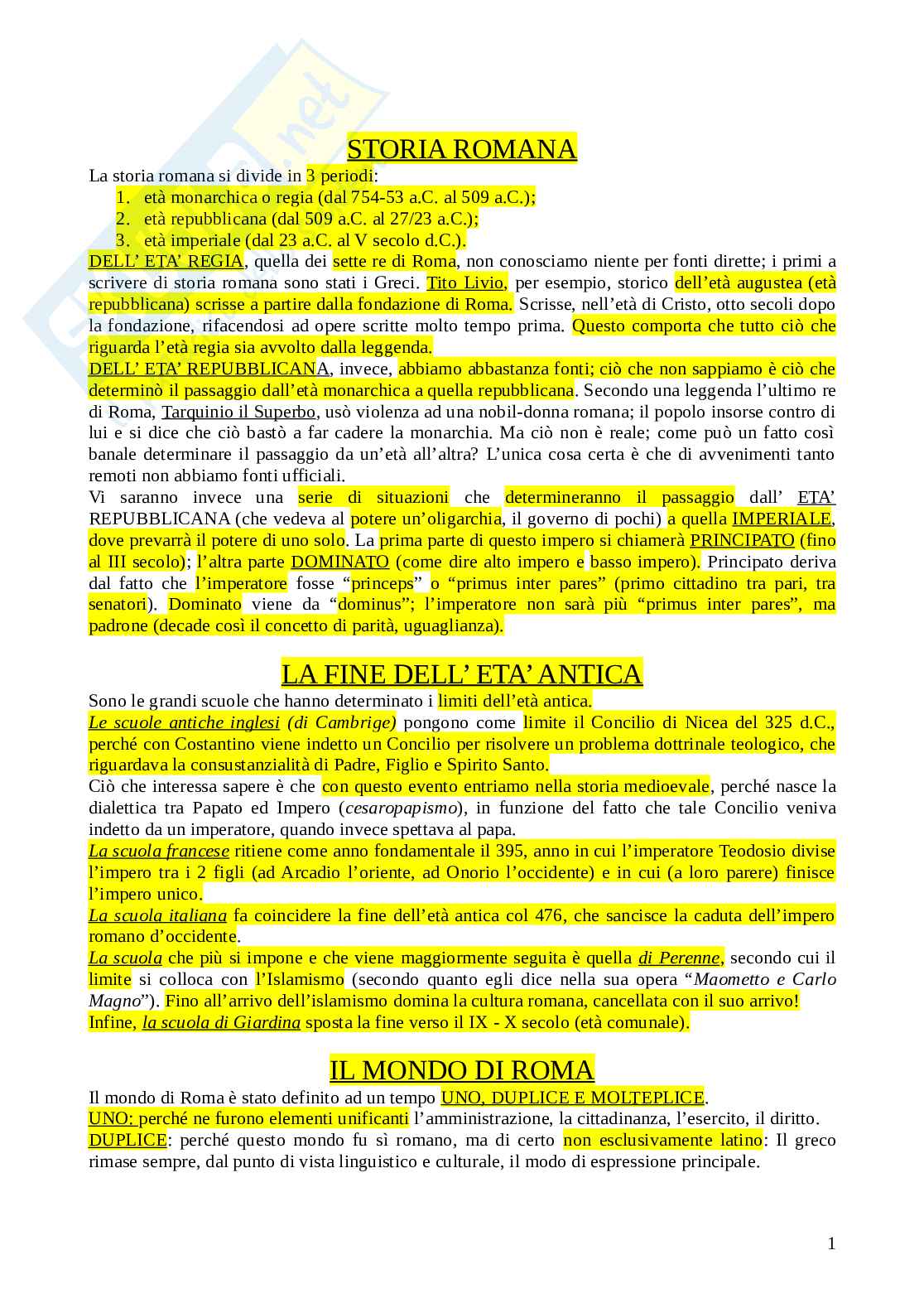 Storia romana - Appunti Pag. 1