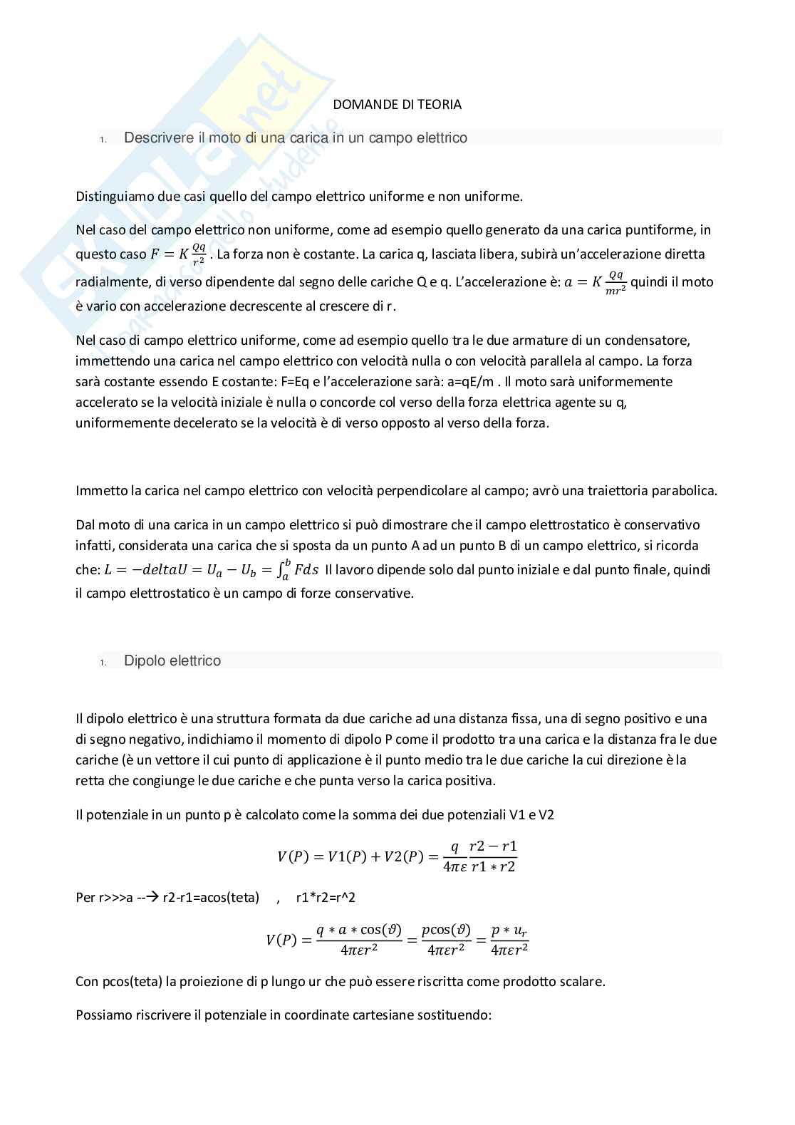 Domande aperte svolte per l'esame di Fisica 2 Pag. 2