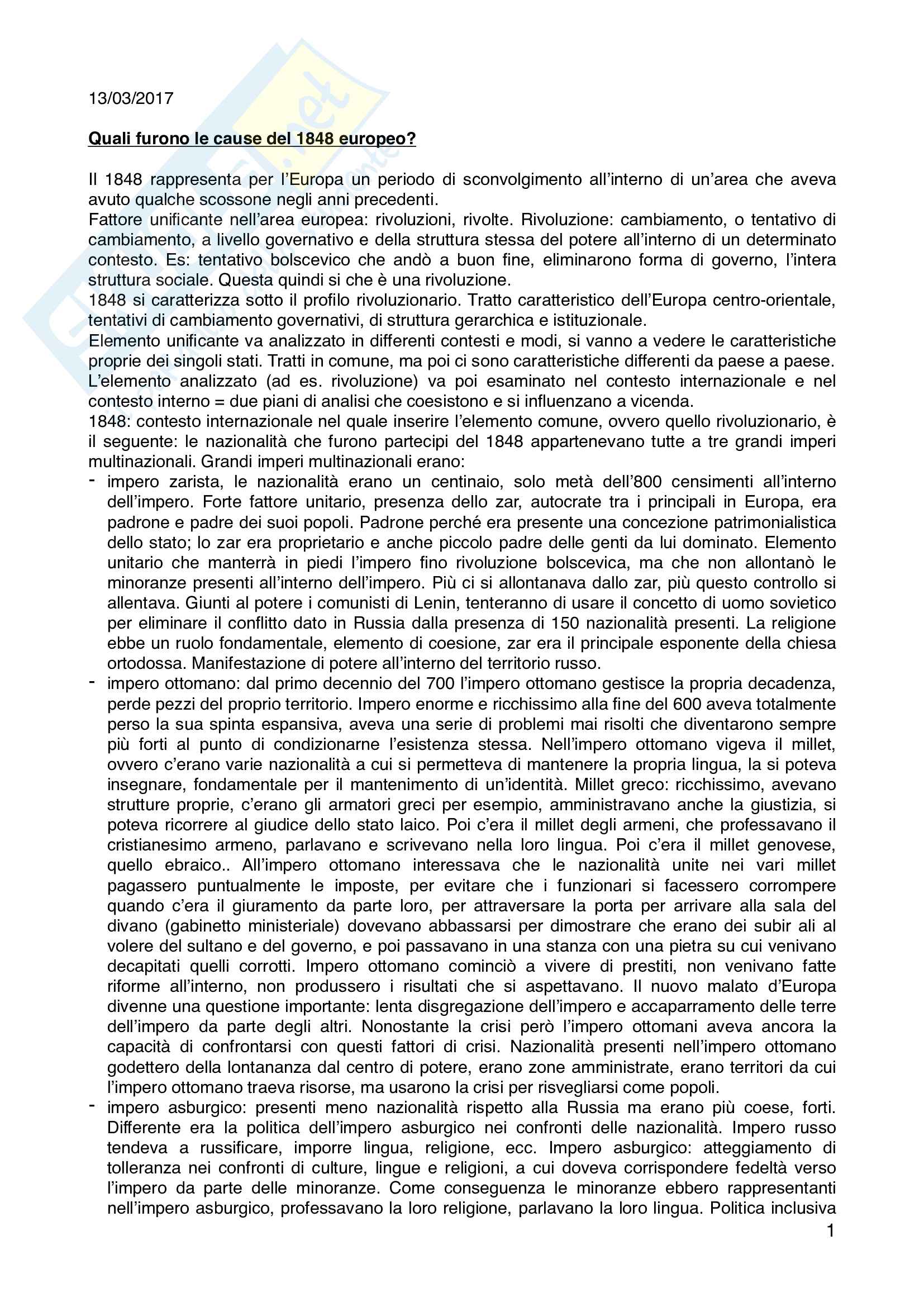 Appunti completi storia dell'Europa orientale, prof La Mantia Pag. 1